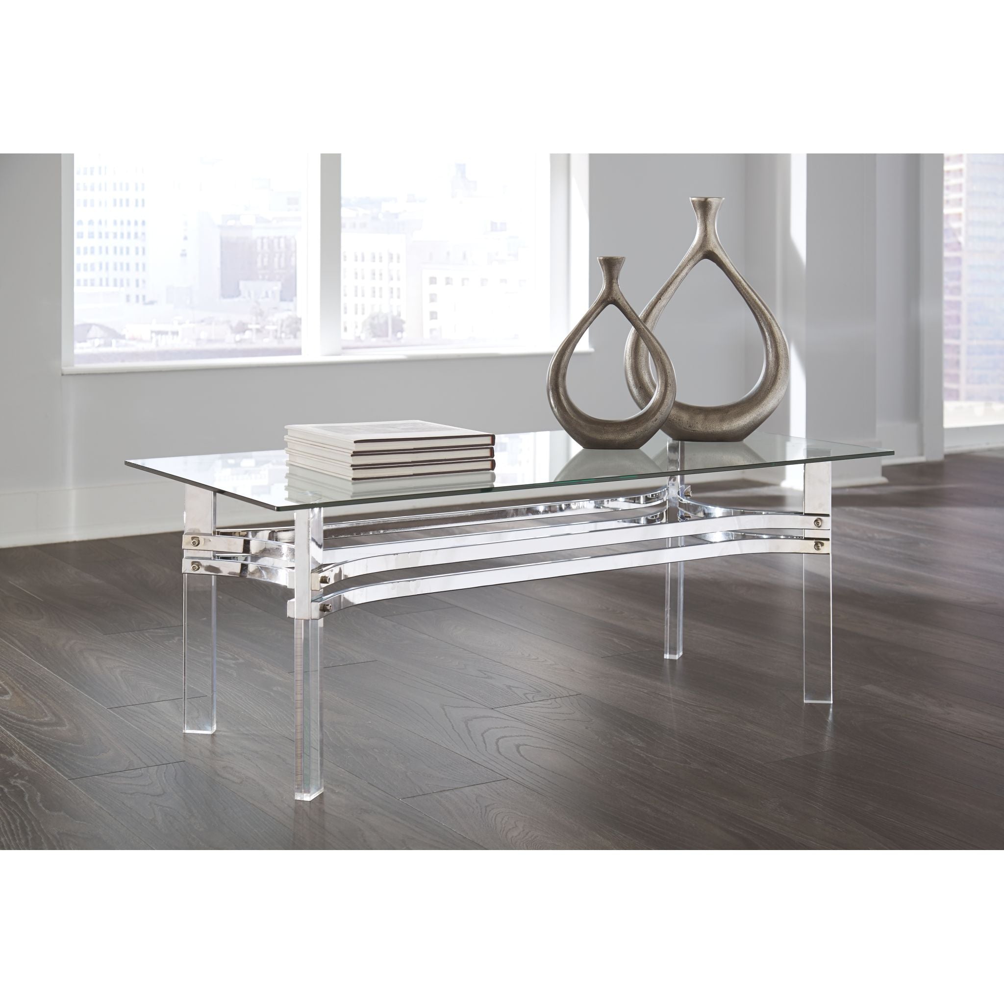 Braddoni Modern Coffee Table with Chrome Finish - Stylish Living Room Centerpiece for Home Decor