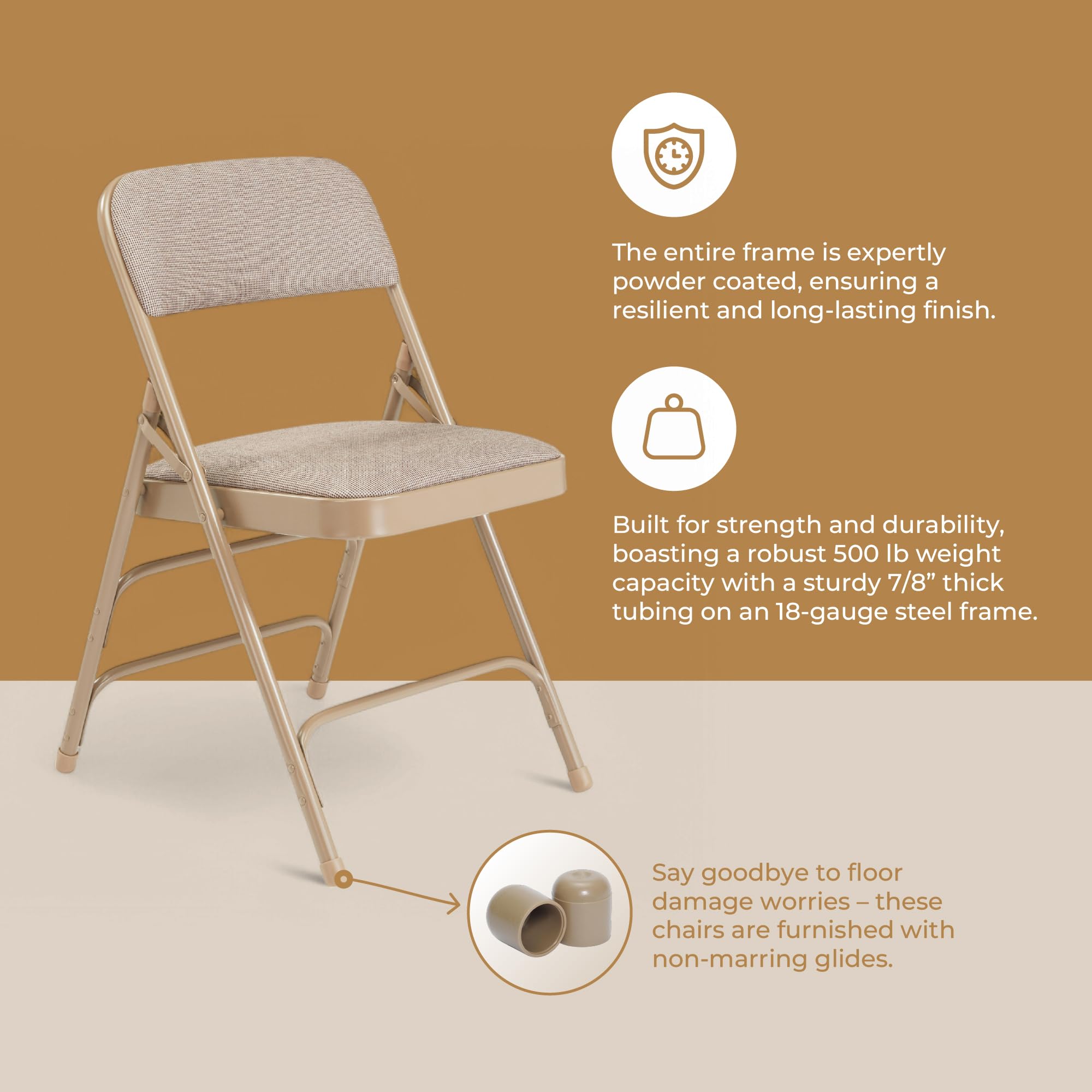 Premium Fabric Upholstered Steel Folding Chairs 4-Pack - Comfortable Beige Stackable Chairs for Weddings, Parties, Events & Home Dining