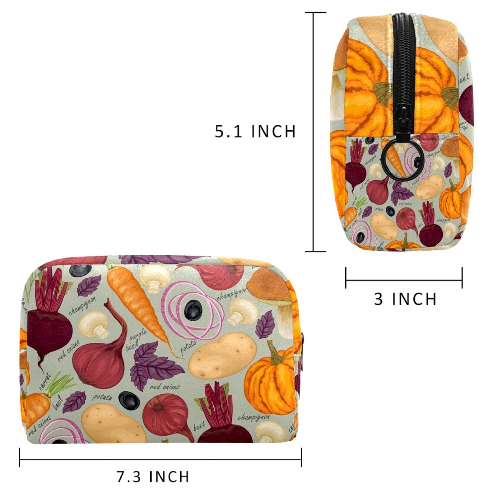 Hand Drawn Vegetable Cosmetic Bag for Women - Travel Makeup Organizer for Girls