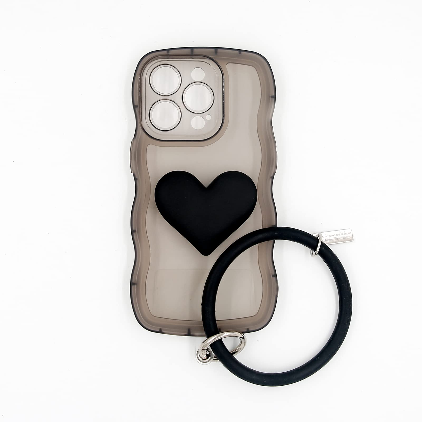 3D Black Heart Phone Case for iPhone 11 - Cute Big Love Heart Design with Curly Wave Shape & Clear Round Bracelet | Perfect Gift for Women & Girls | Ideal for Valentine's Day, Date Night & Everyday Use