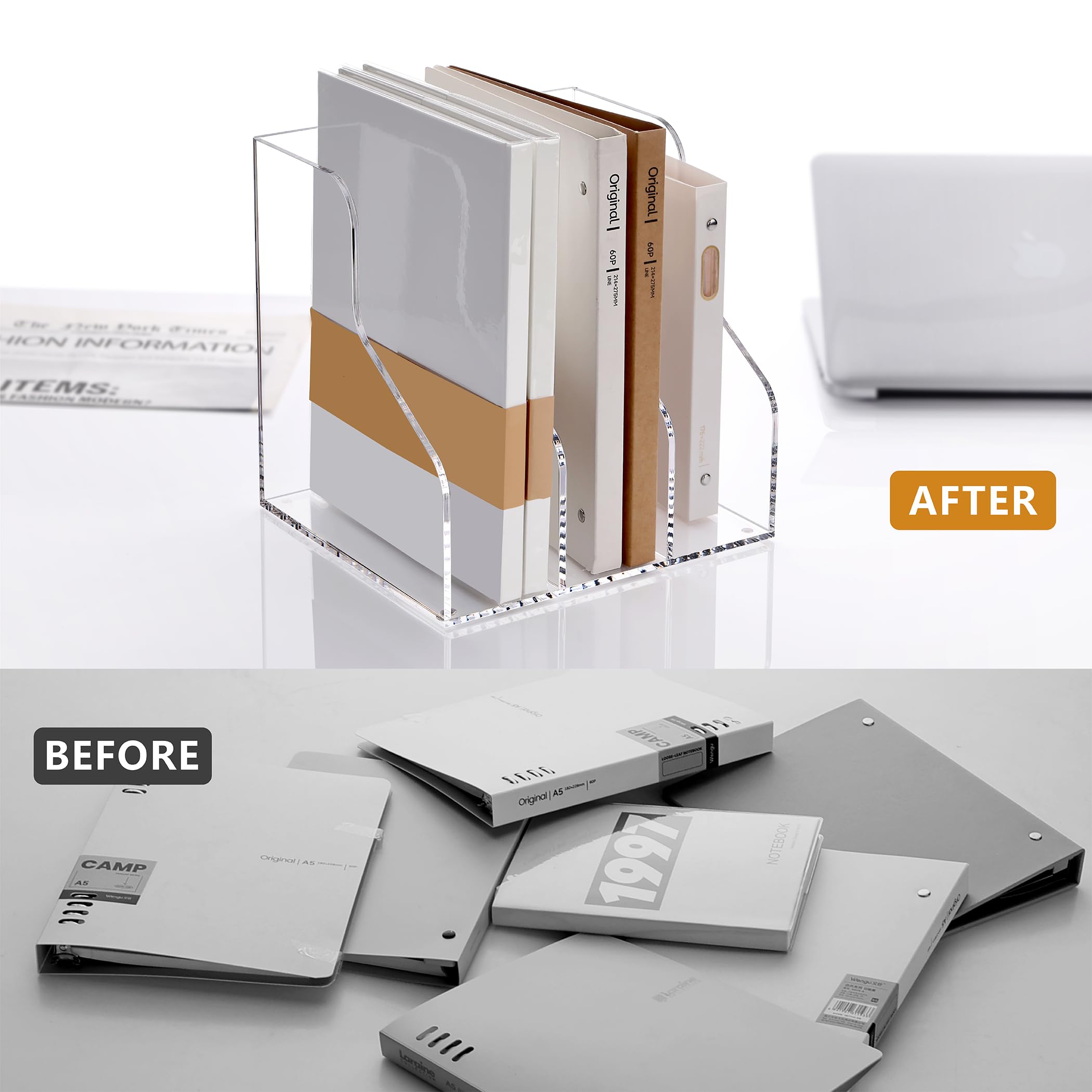 SANRUI Clear Acrylic Desk Organizer - 3 Compartment File Holder for Office & Home Organization
