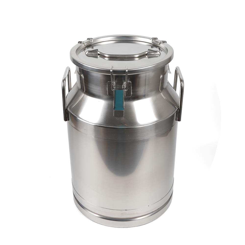 Stainless Steel Milk Can with Sealed Lid - 30L (7.92 Gallon) Leak-Proof Liquid Storage Container for Milk, Wine, Oil & Water - Heavy Duty Transport Pail with 2 Handles & Silicone Anti-Leak Ring - Perfect for Farm, Dairy, Brewing & Commercial Use
