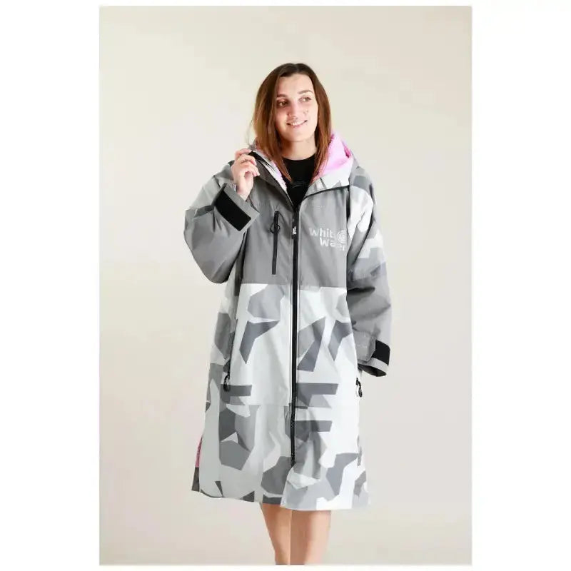 Unisex Post-Swim Robe - Arctic Camo Pink Waterproof Hard Shell Bathrobe for Pool, Beach & Spa | Quick-Dry Changing Robe for Men & Women