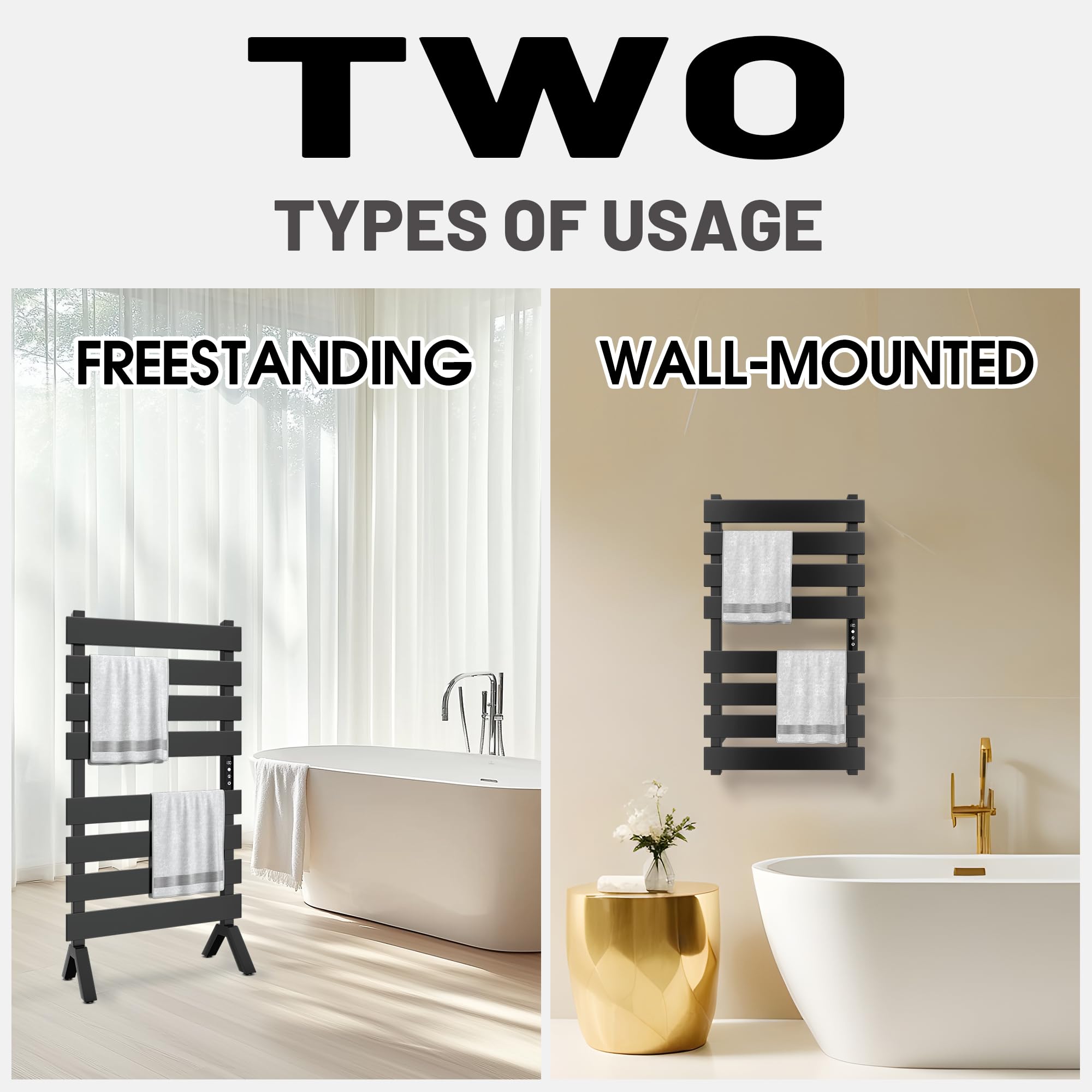 Freestanding Heated Towel Rack for Bathroom - Electric Towel Warmer & Dryer - Matt Black Finish - Perfect for Spa, Luxury Bathrooms & Cold Weather Comfort