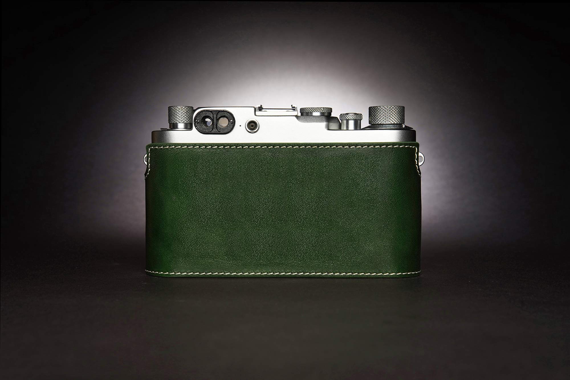 **BolinUS Genuine Leather Half Case for Leica IIIg Camera - Handcrafted Real Leather Cover (Green) - Protects Camera & Selfie Stick - Perfect for Travel, Street Photography & Vintage Enthusiasts**