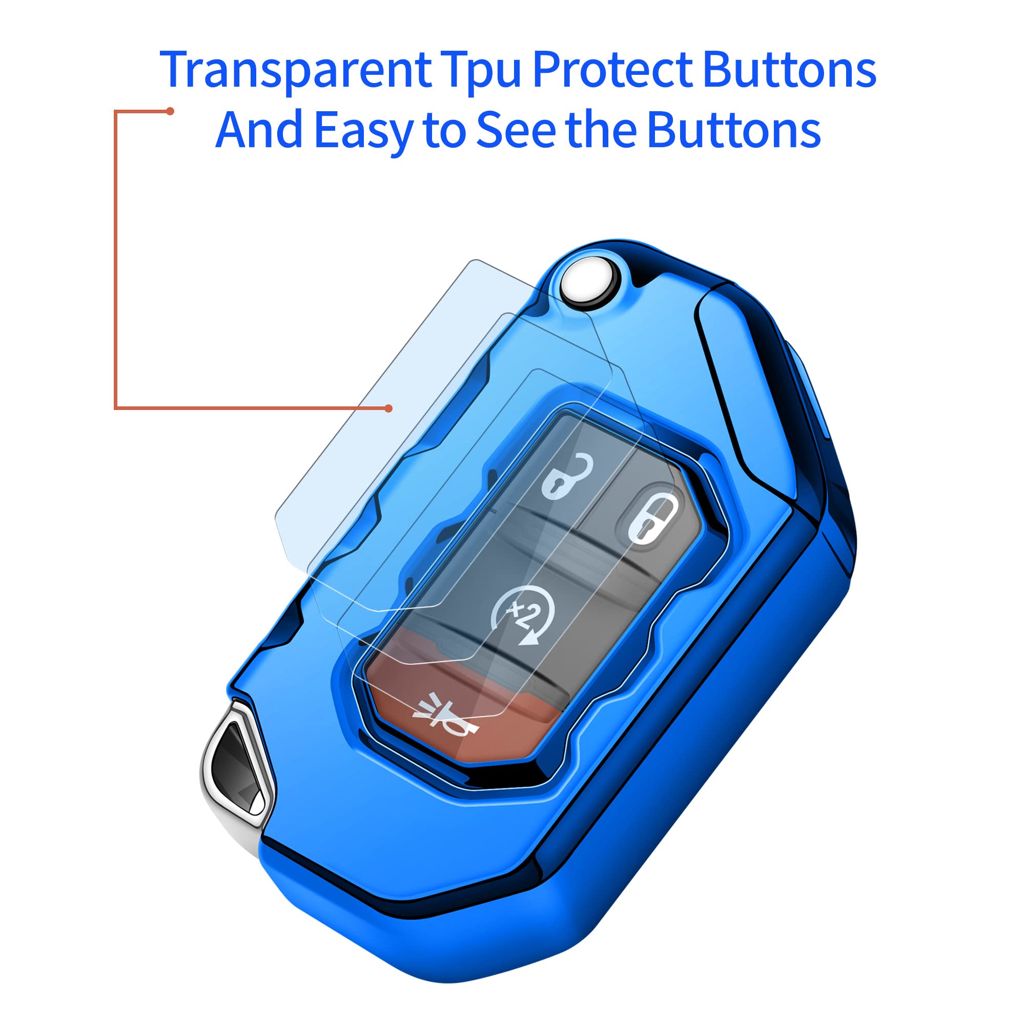 Premium Soft Full Protection Key Fob Cover for Jeep Wrangler JL/JLU & Gladiator JT (2018-2023) - Compatible with Sahara, Rubicon Models - Durable Key Shell Case (Blue) - Perfect for Off-Road Adventures & Daily Protection