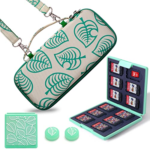 Nintendo Switch/Switch OLED Carrying Case with 12-Slot Game Card Holder & Micro SD Storage - Includes 2 Cute Thumb Grip Caps for Enhanced Gaming Comfort - Perfect for Travel, Storage, and Protecting Your Switch Accessories (Great Gift for Boys & Girls)