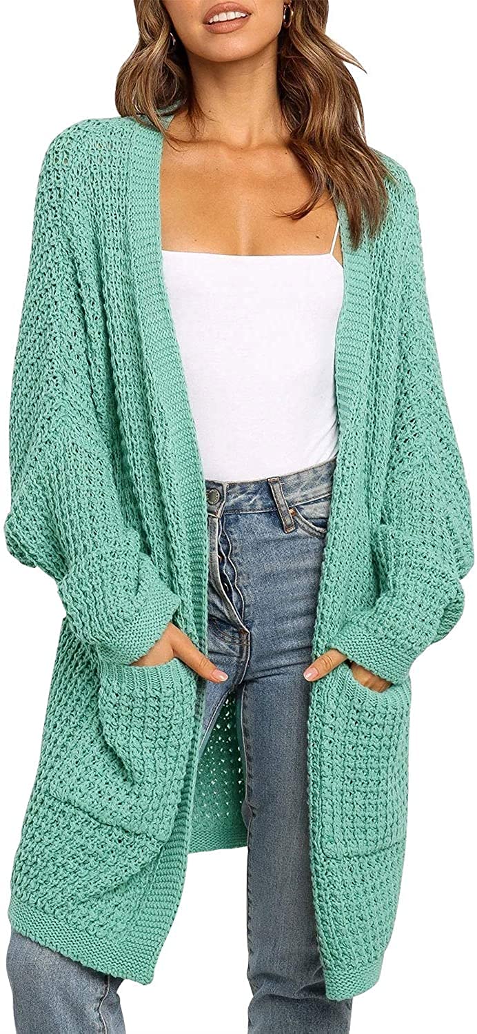 MEROKEETY Women's Oversized Long Batwing Sleeve Cardigan Waffle Knit Sweater Coat - Cozy Fall & Winter Layering Piece for Casual Outfits, Office Wear and Coffee Dates