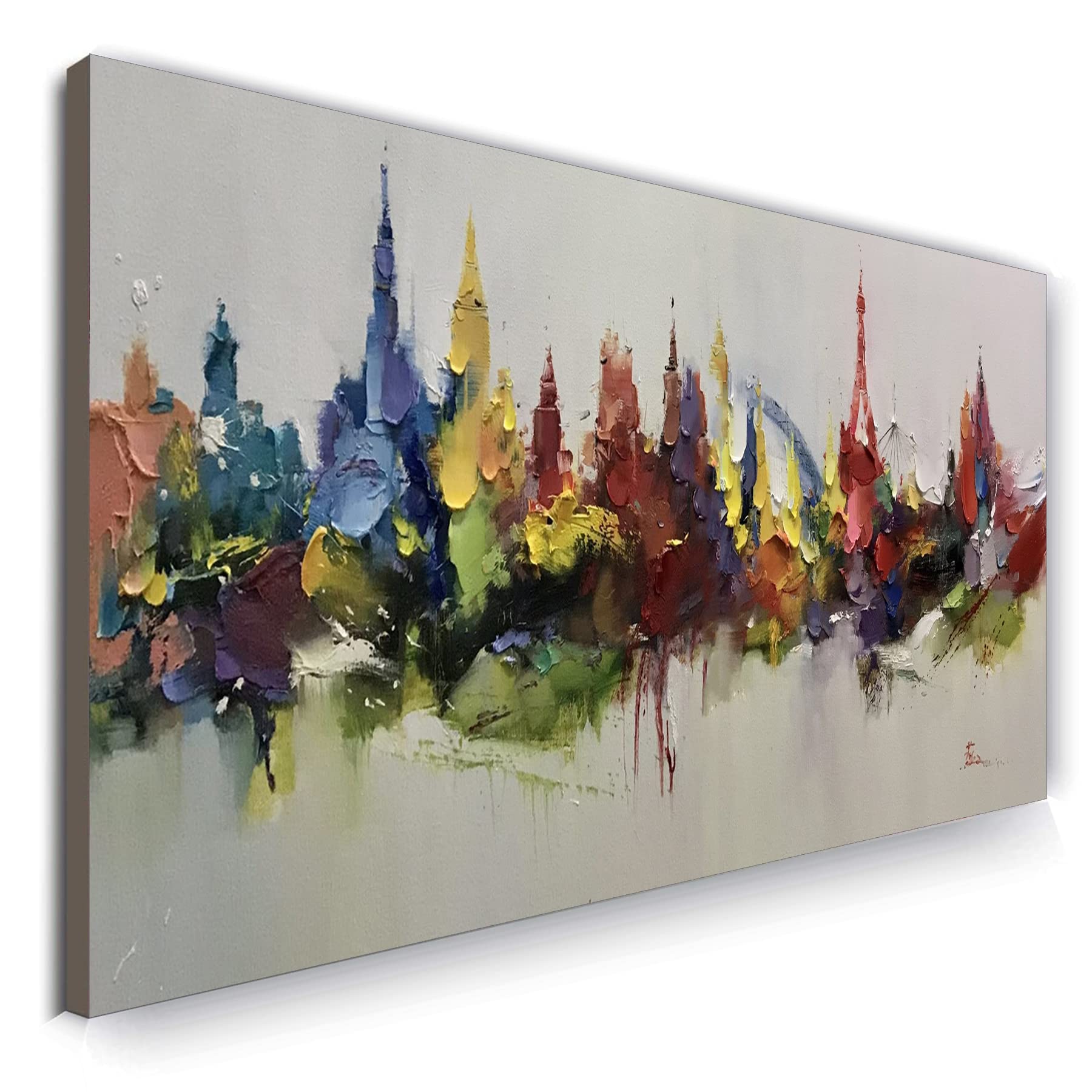 Abstract New York City Skyline Oil Painting on Canvas - Large Modern Wall Art Decor for Living Room, Office & Bedroom
