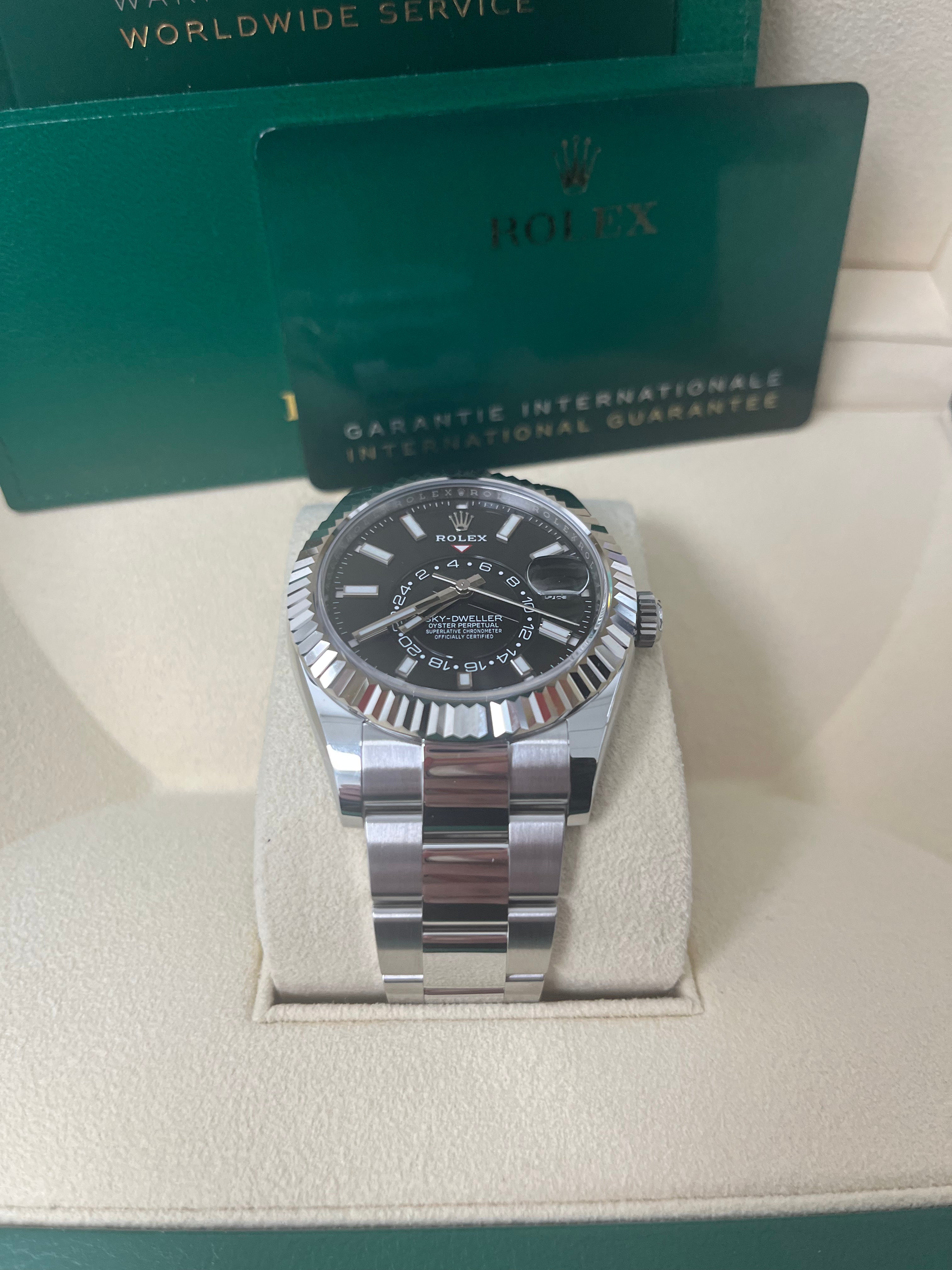 Rolex Sky-Dweller 18K White Gold 42mm Black Dial Stainless Steel Bracelet Ref. 326934 - Luxury Watch for Business Travel & Formal Occasions