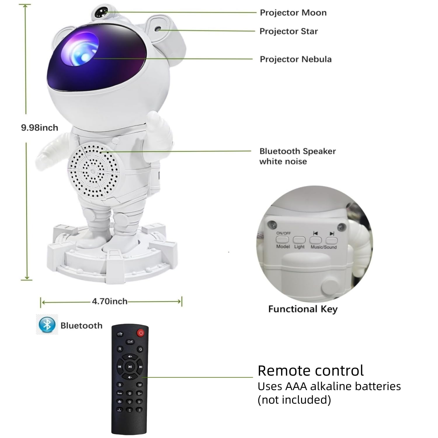 Galaxy Star Projector Night Light with Bluetooth Speaker - Astronaut Space Projector, Starry Nebula Ceiling LED Lamp with Timer for Bedroom, Perfect for Kids & Adults as Christmas & Birthday Gifts - Create a Relaxing Space for Meditation, Sleep Aid, or Romantic Ambience