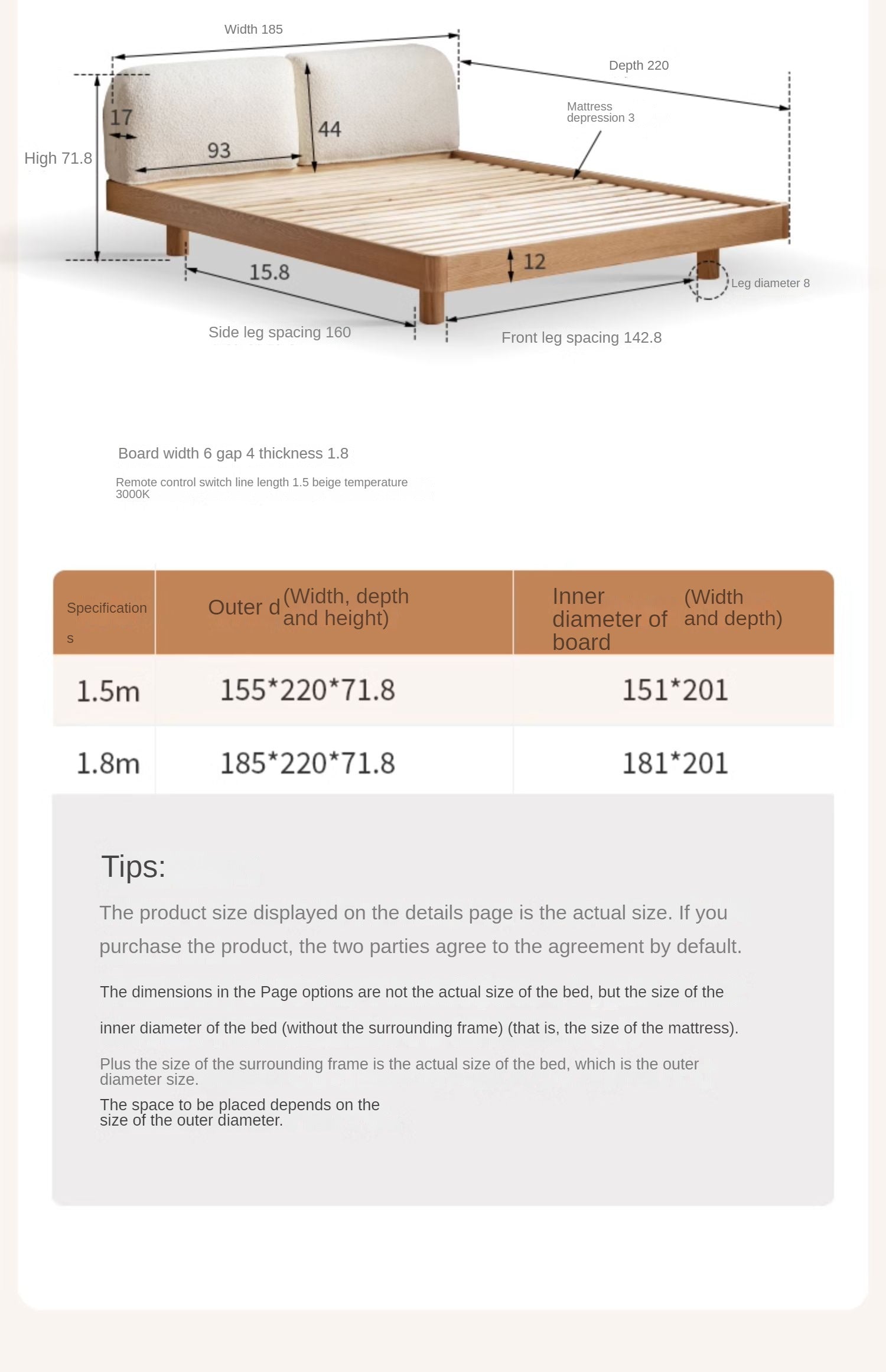 Premium Oak Solid Wood Lamb Fleece Soft Suspension Cream Bed - Cozy & Supportive Sleeping Solution for Modern Bedrooms, Guest Rooms & Nursery Decor