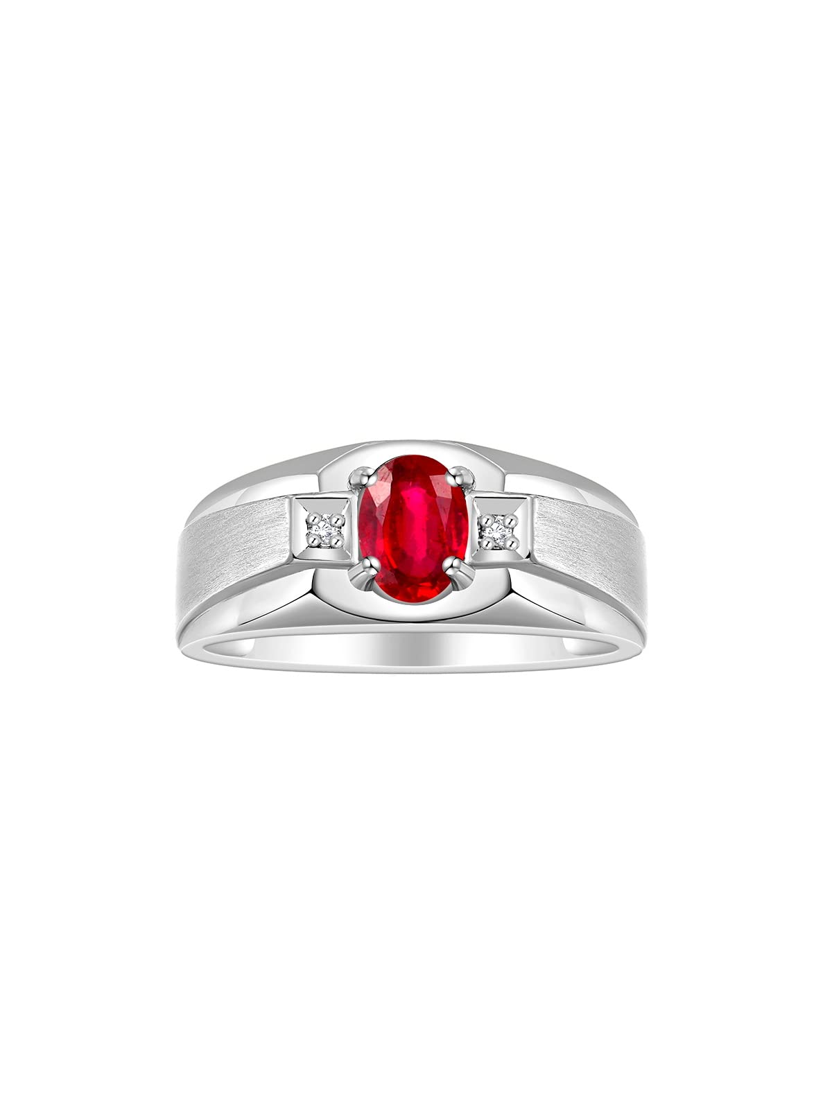 Rylos Men's Sterling Silver Ring with 7X5MM Oval Gemstone & Diamond - Classic Birthstone Jewelry for Men, Sizes 8-13 | Perfect for Weddings, Anniversaries & Gifts