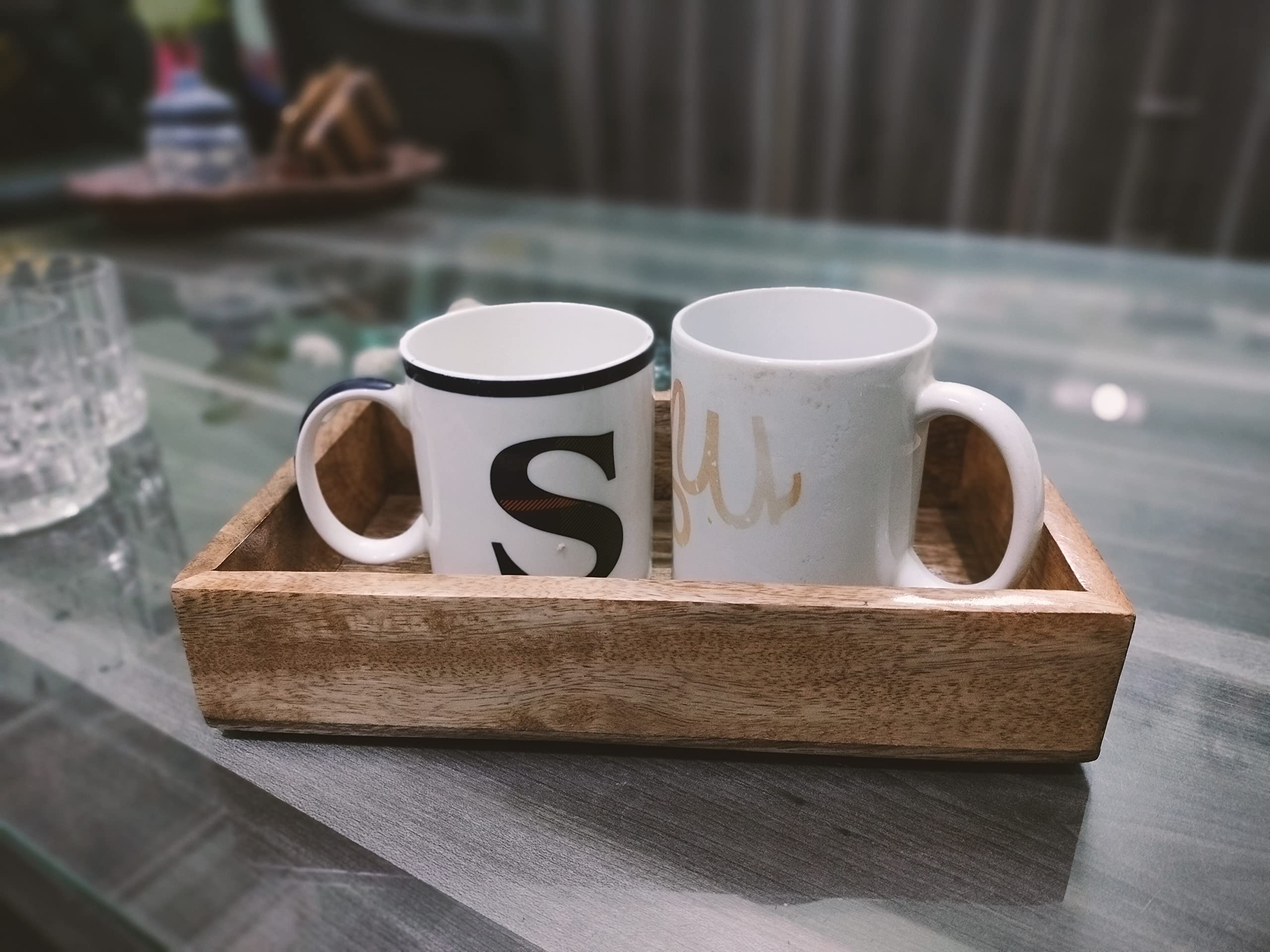 Handmade Mango Wood Guest Towel Holder - 10x6 Inch Vanity Tray & Bathroom Organizer, Natural Wood Makeup Tray & Tabletop Decor for Home, Spa, and Wedding Gift
