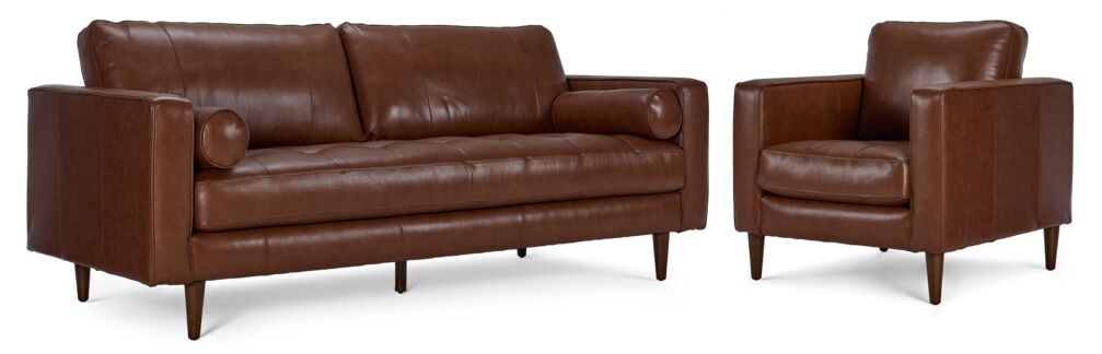 Premium Bari Leather Sofa and Chair Set in Cobblestone - Modern Living Room Furniture for Home & Office Comfort