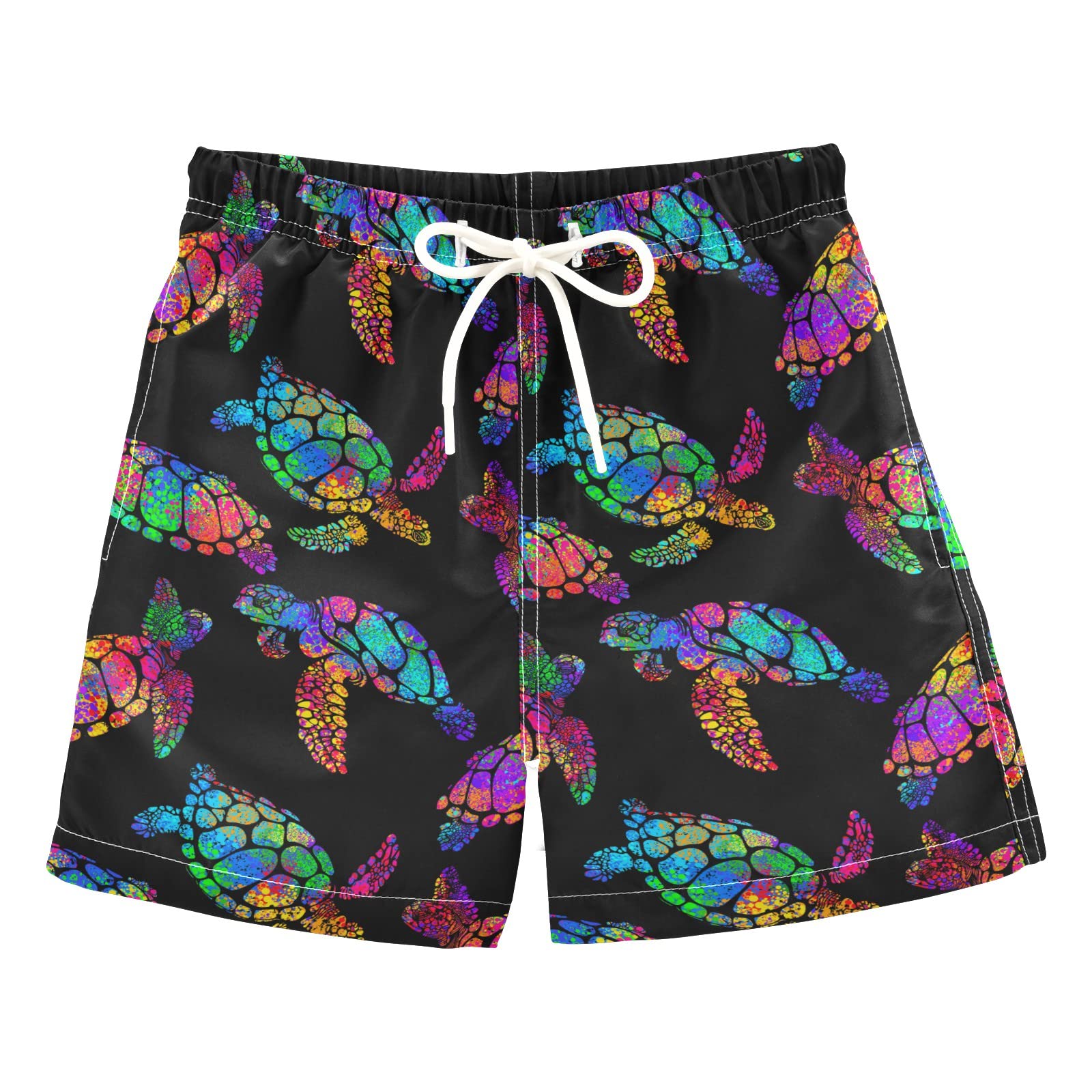 JUNZAN Bright Boho Turtle Swim Trunks for Boys - Quick Dry Board Shorts for Kids & Toddlers (3-14 Years) - Perfect for Beach, Pool & Summer Vacation