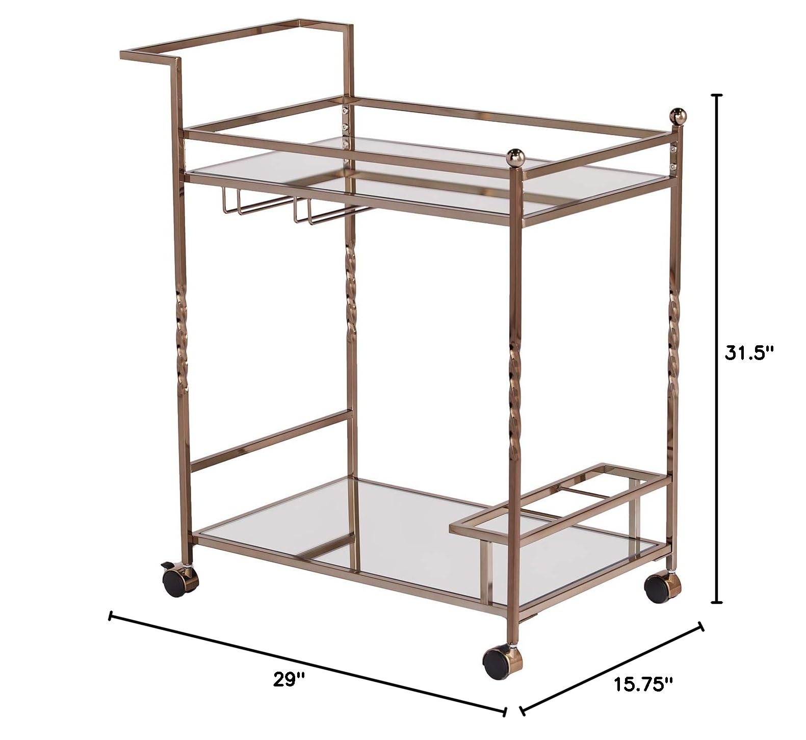 SEI Furniture Ivers Bar Cart - Gold Metal Rolling Serving Cart with 2 Shelves & Wheels - Stylish Home Bar, Kitchen, or Living Room Decor for Entertaining & Storage (AMZ5853ZH)