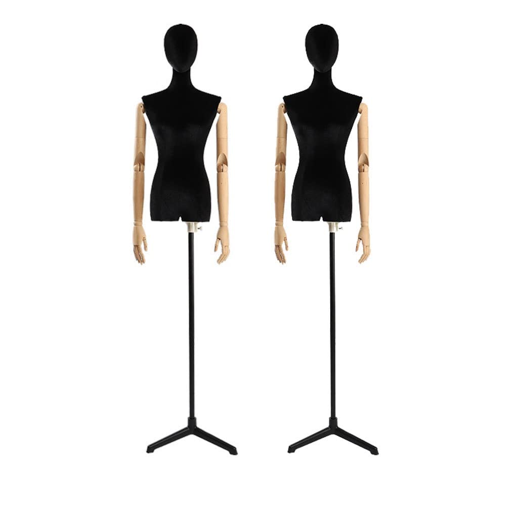 YZSHOUSE 2-Piece Female Mannequin Torso with Adjustable Arms & Tripod Stand - Black Dress Form for Clothing Display, Sewing, and Boutique Fashion Showcase | Perfect for Retail Stores, Tailoring, and Photography