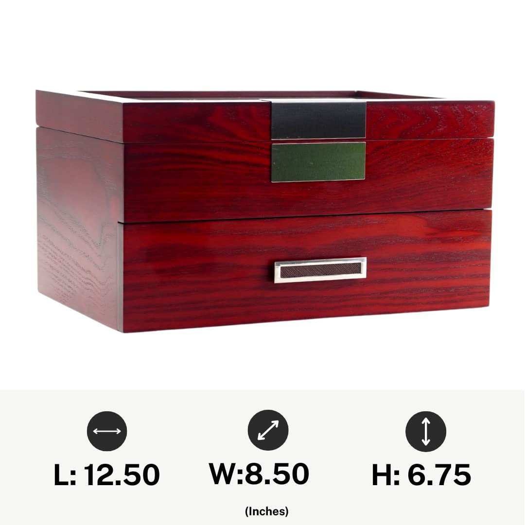Cherry Oak Wood 20 Slot Watch Display Case & Jewelry Box Storage Organizer - Elegant Watch and Jewelry Organizer for Men & Women - Perfect for Home, Office, and Travel Accessory Storage