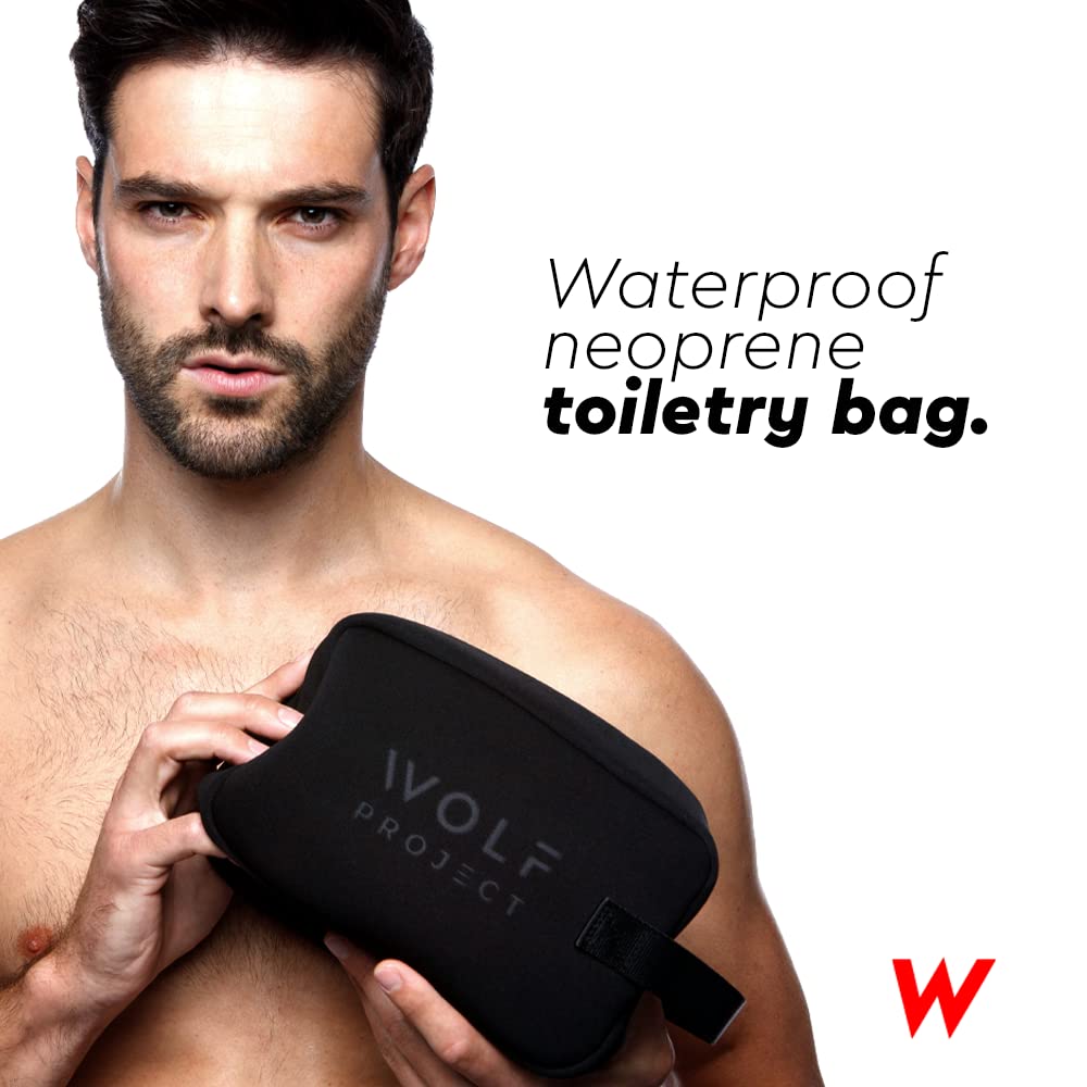 Wolf Project Neoprene Dopp Kit for Men - Waterproof Toiletry Travel Bag with Organizer Pockets | Perfect for Gym, Business Trips & Weekend Getaways