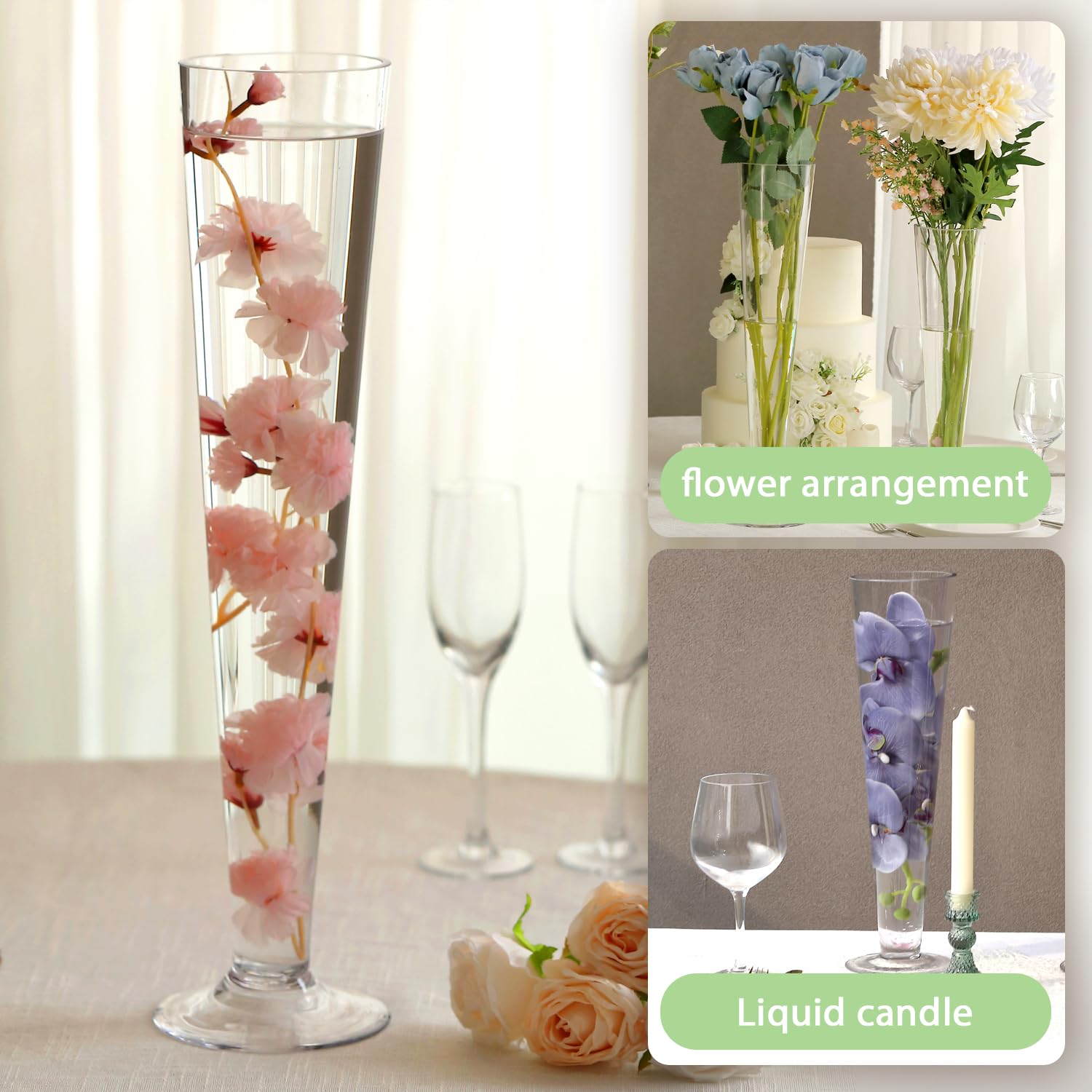 Set of 6 Clear Glass Trumpet Vases - 16