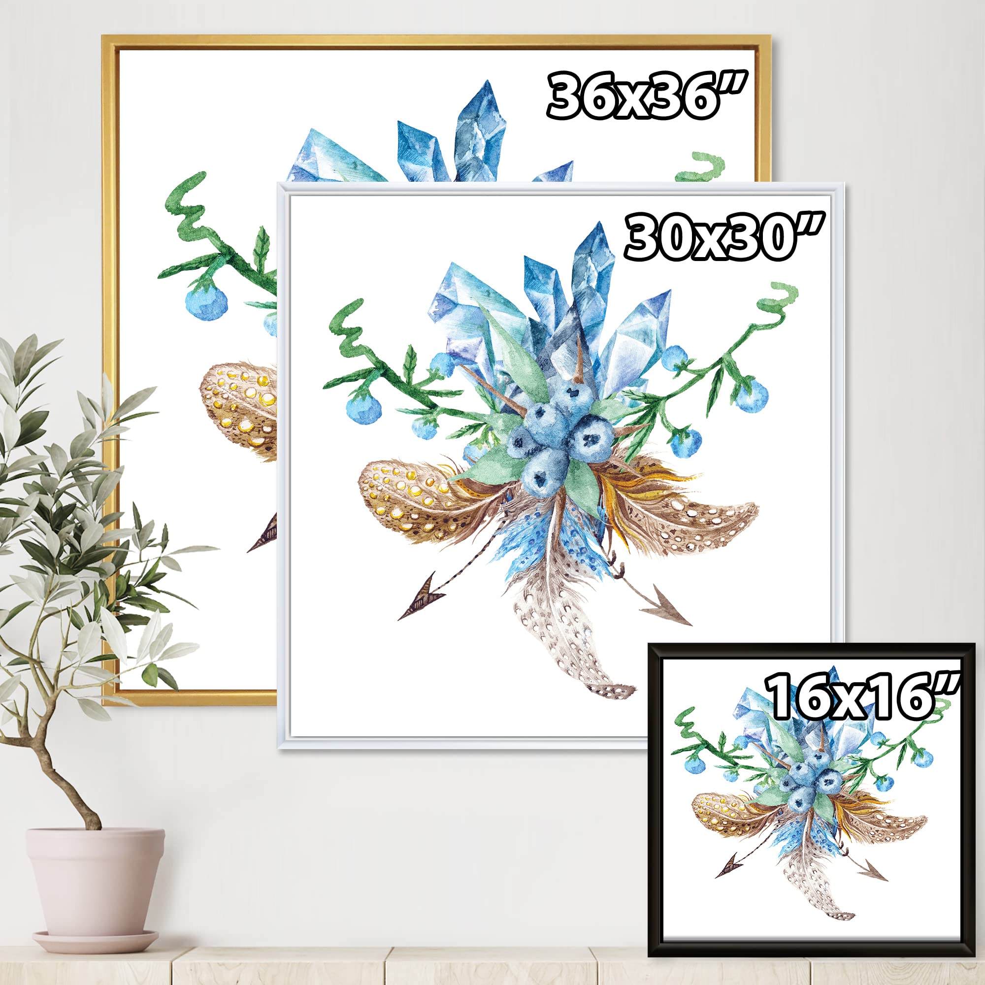 DesignQ Fresh Tribal Vignette Wild Forest Wreath Framed Canvas Wall Art Print - Handmade Home Decor for Living Room, Bedroom & Office