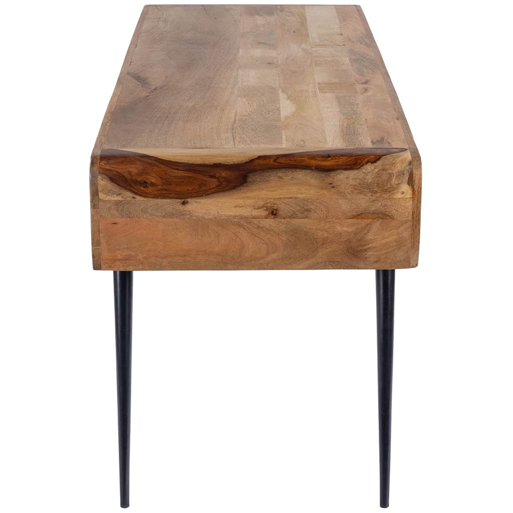 Stylish Mango Wood and Iron Desk with Black Finish - Modern Home Office Furniture for Work & Study | Durable Natural Wood & Metal Writing Desk for Office, Study Room, or Workspace