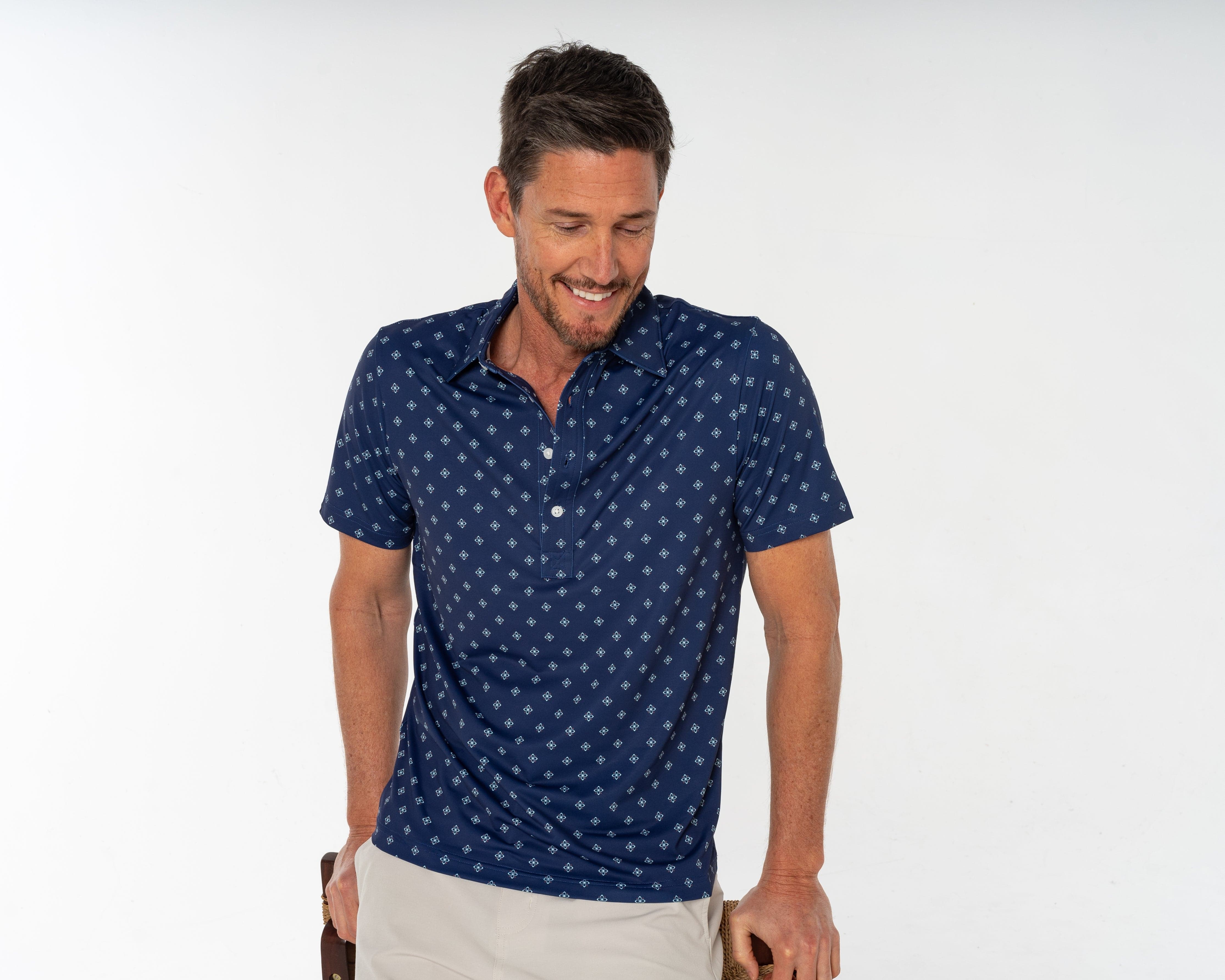 Performance Sport Range Polo Shirt - Saltillo Print in Navy Blue | Breathable & Moisture-Wicking for Golf, Tennis & Active Lifestyle