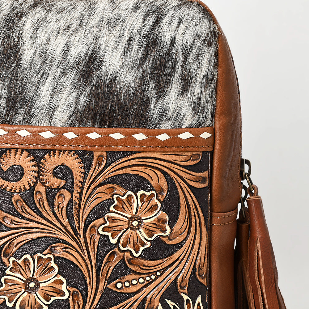 American Darling Adbga624 Genuine Leather Women's Western Handbag - Hand-Tooled Hair-On Cowhide Sling Purse for Casual Outings, Country Events & Cowgirl Fashion