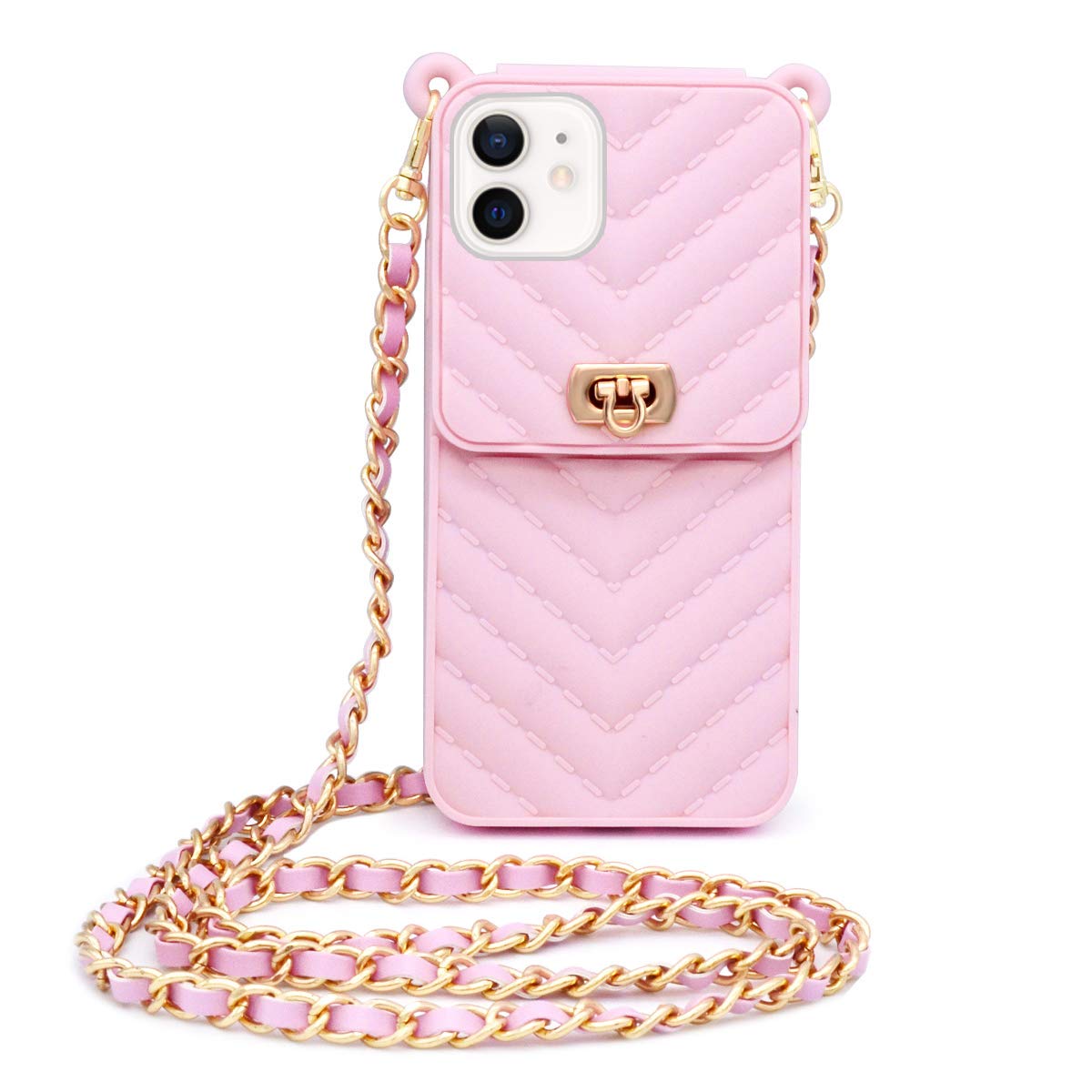 **LUVI iPhone 12 Mini Wallet Case with Crossbody Strap – Slim Credit Card Holder & Soft Silicone Cover (5.4 Inch, Pink) – Perfect for Travel, Shopping, and Everyday Use**