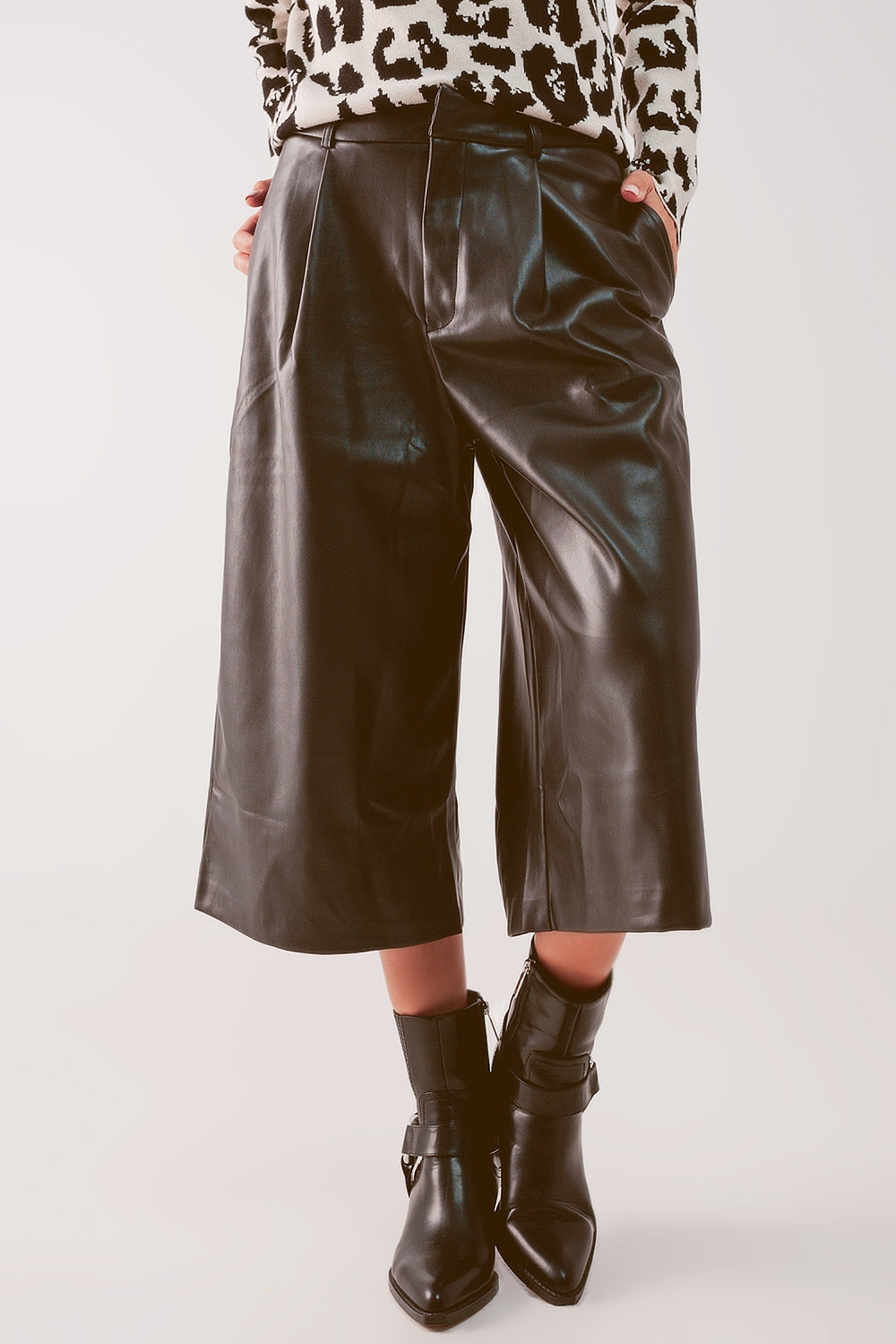 Black Faux Leather Wide Leg Pants for Women - Stylish & Comfortable High Waist Trousers for Casual Outings, Office Wear & Evening Events