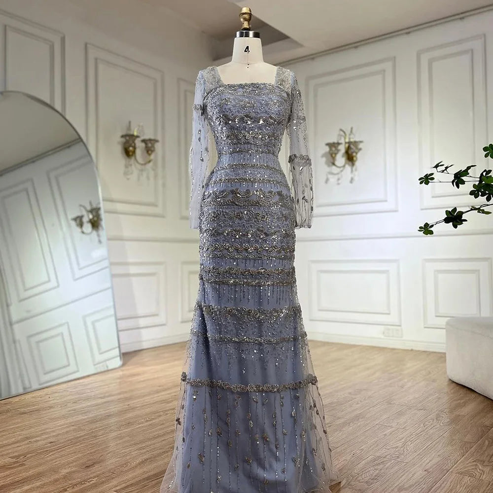 Luxury Dubai Arabic Sage Green Mermaid Evening Dress Gowns for Women - Elegant Formal Party Gown for Prom, Wedding, Gala & Special Occasions