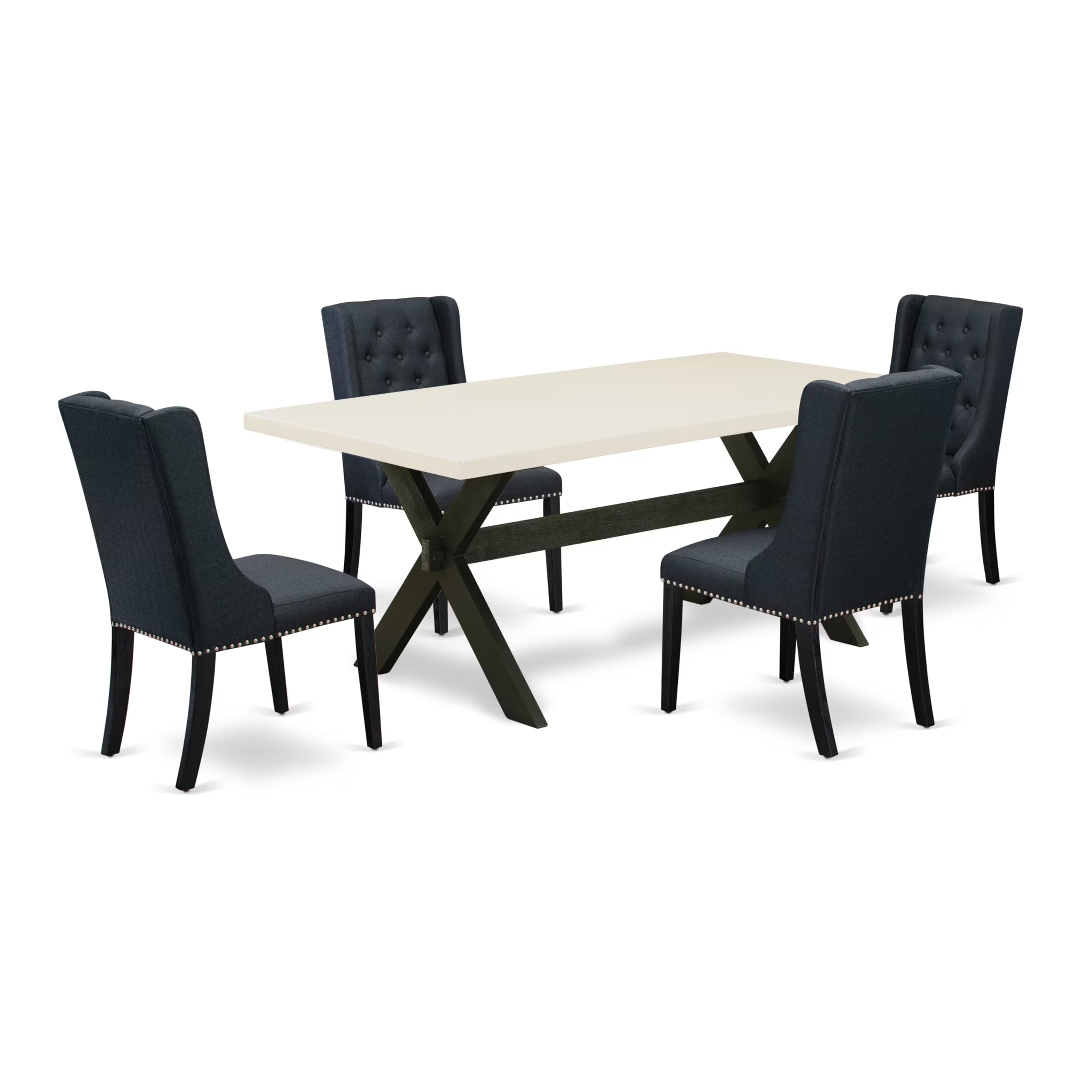East West Furniture 5-Piece Kitchen Dining Set - 40x72 Inch Rectangle Table with X-Legs & 4 Black Linen Chairs | Modern Dining Room Furniture for Small Spaces | Perfect for Family Meals, Dinner Parties & Apartment Living
