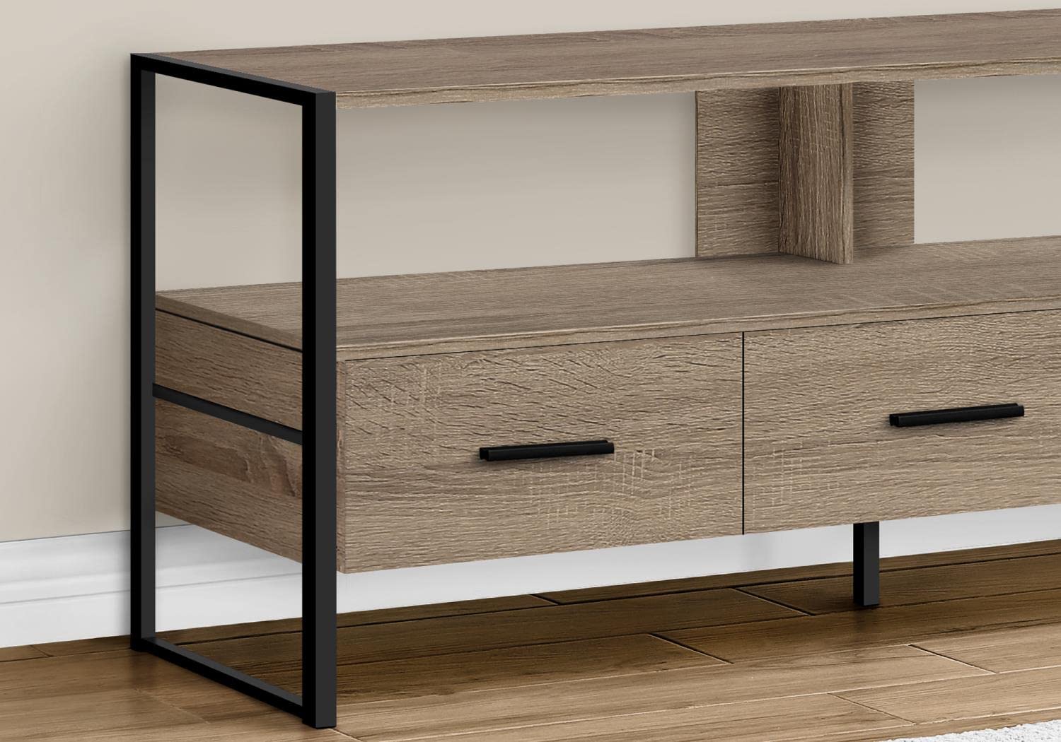 Monarch Specialties I 2618 TV Stand - 48 Inch Media Console with Storage Drawers, Brown & Black Laminate & Metal Entertainment Center for Living Room & Bedroom - Perfect for Organizing TVs, Gaming Consoles & Media Accessories