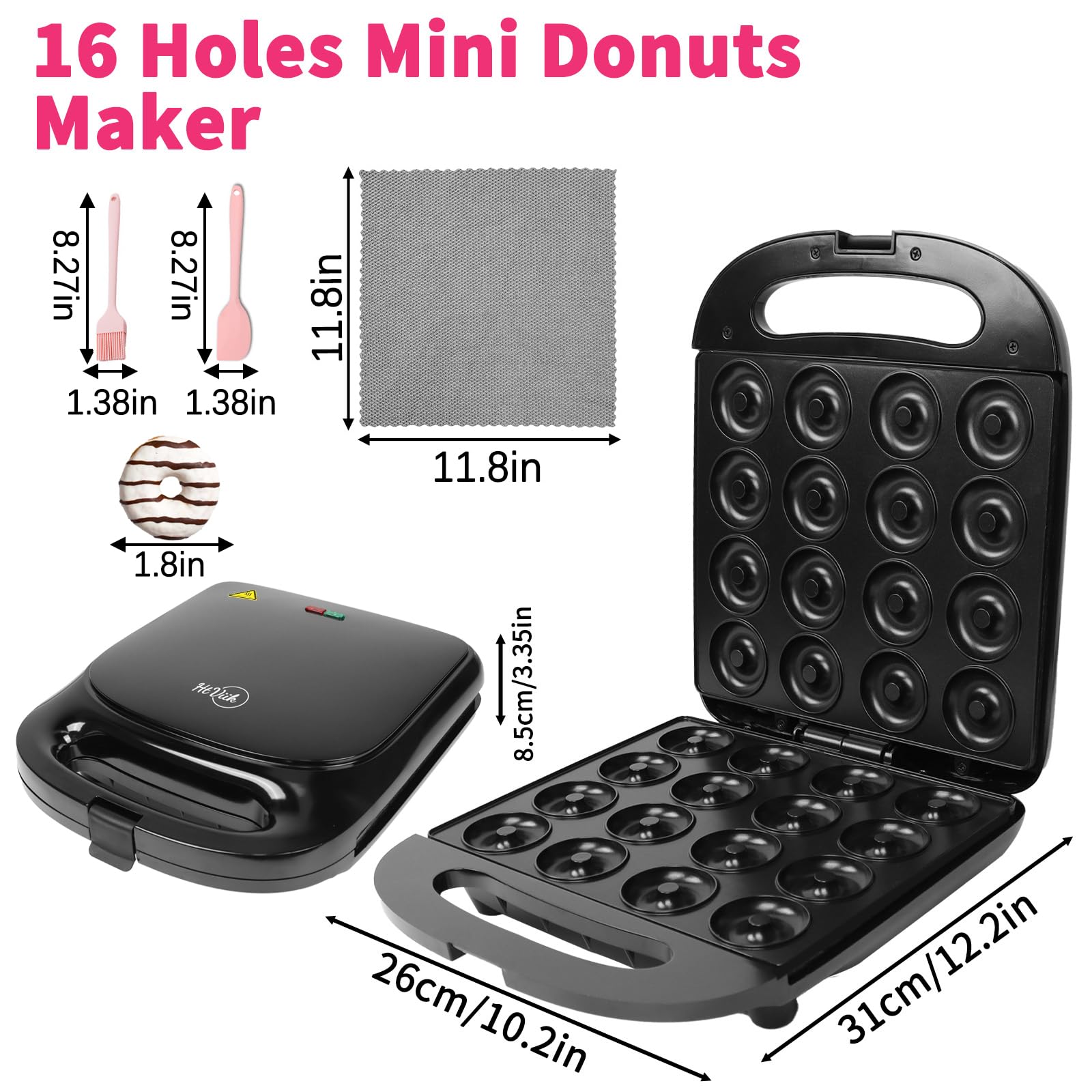 Mini Donut Maker Machine - 16 Mini Doughnuts & Pancakes Baker with Non-Stick Surface & Double-Sided Heating | Perfect for Breakfast, Snacks, Desserts, Parties & Kids Cooking Activities