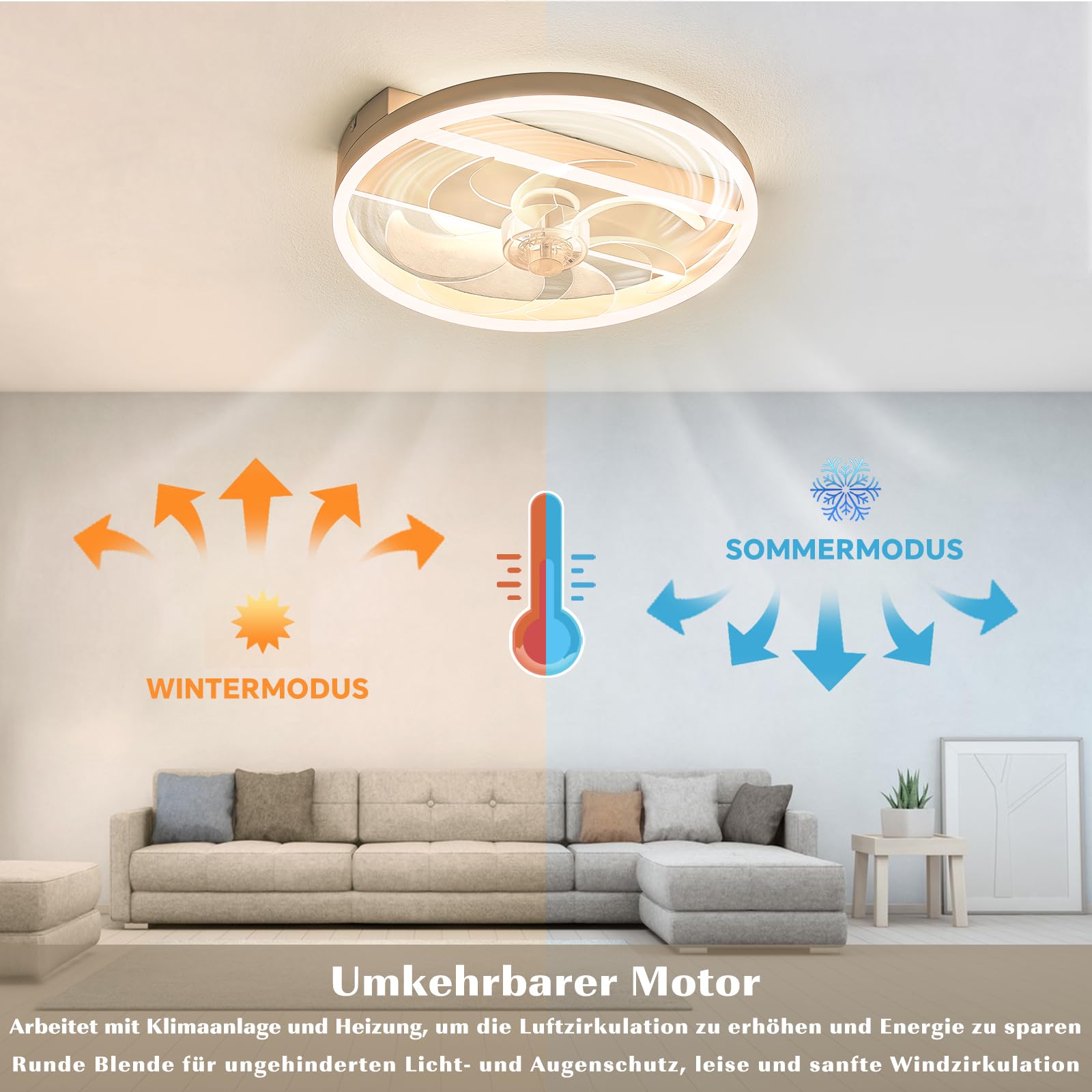Energy Efficient 40cm Sky Angle LED Ceiling Fan with Light - Dimmable, Silent Operation, Remote Control & Timer (White) - Perfect for Bedroom, Living Room and Office Cooling