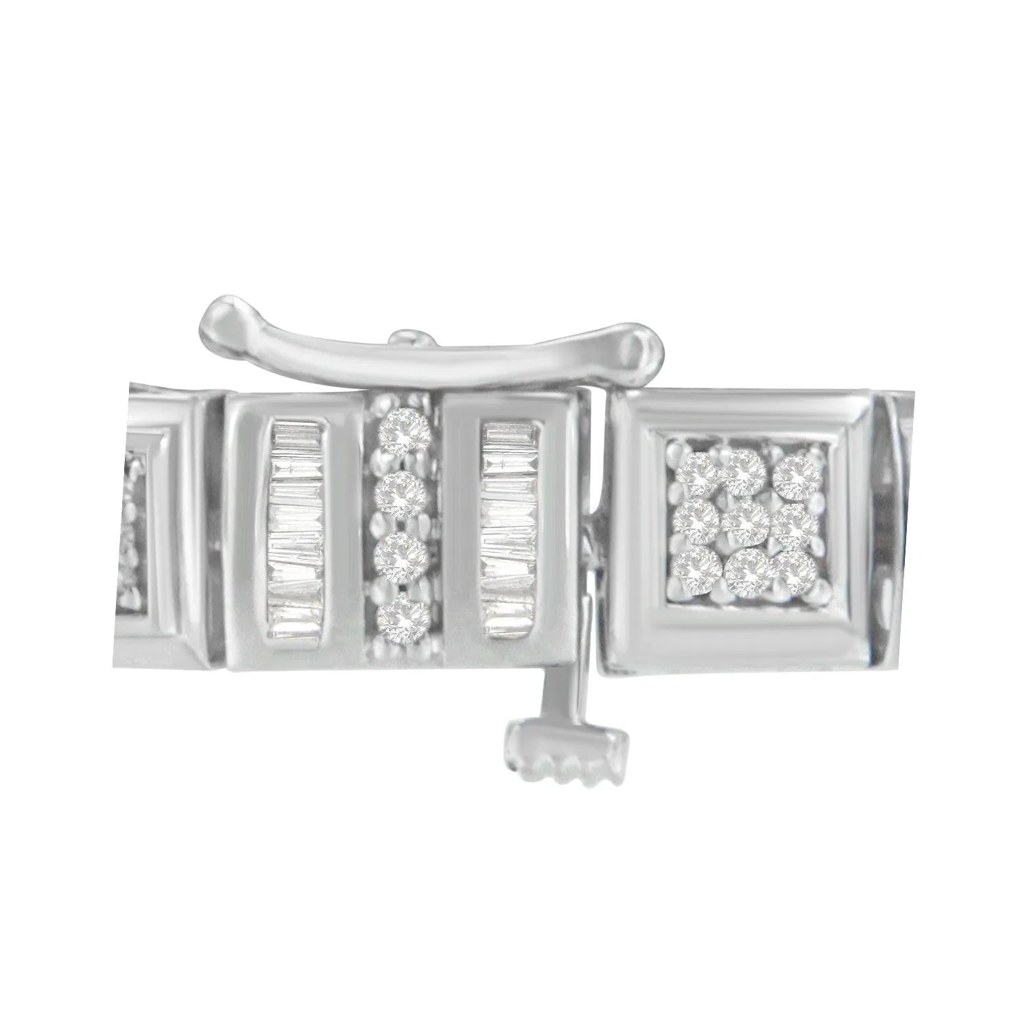 10K White Gold Round and Baguette Cut Diamond Tennis Bracelet (2.00 cttw, H-I Color) - Elegant Jewelry for Women, Perfect for Weddings, Anniversaries & Special Occasions