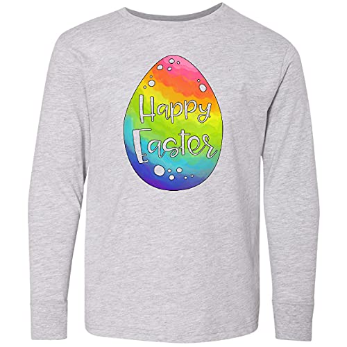 Inktastic Happy Easter Rainbow Easter Egg Youth Long Sleeve T-Shirt | Cute Easter Outfit for Kids | Easter Sunday Church & Egg Hunt Activities