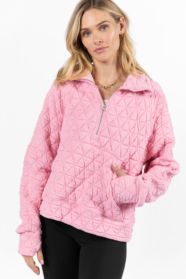 Pink Quilted Quarter Zip Pullover for Women - Cozy Fleece Jacket for Fall & Winter | Perfect for Casual Outfits, Outdoor Activities & Layering