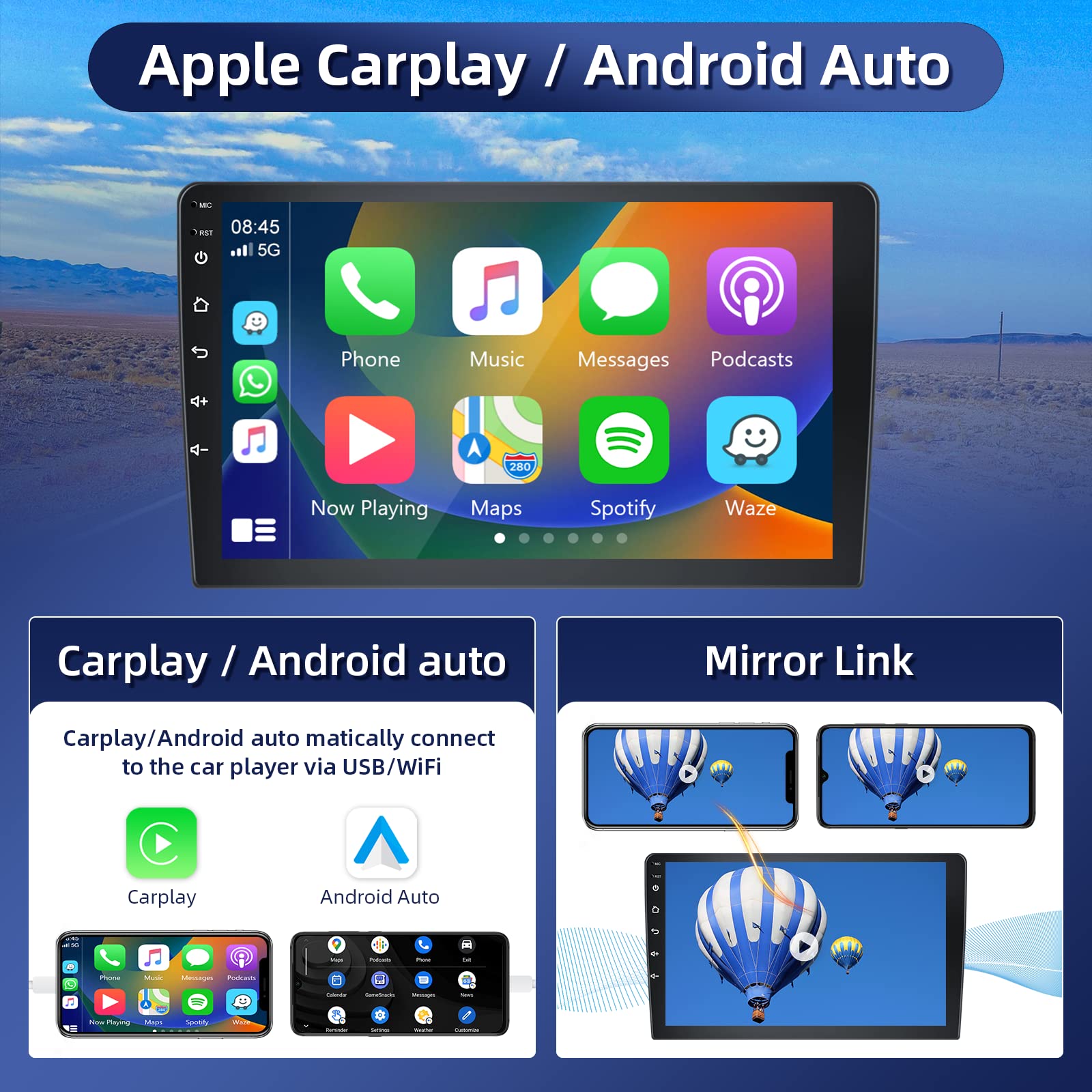 9 Inch Android Car Stereo for Ford Focus MK2 MK3 (2004-2011) - 2GB RAM 32GB ROM, Wireless CarPlay & Android Auto, GPS Navigation, WiFi Bluetooth, Touch Screen, FM RDS, EQ, SWC, Backup Camera - Perfect for Upgrading Your Ford Focus Entertainment System