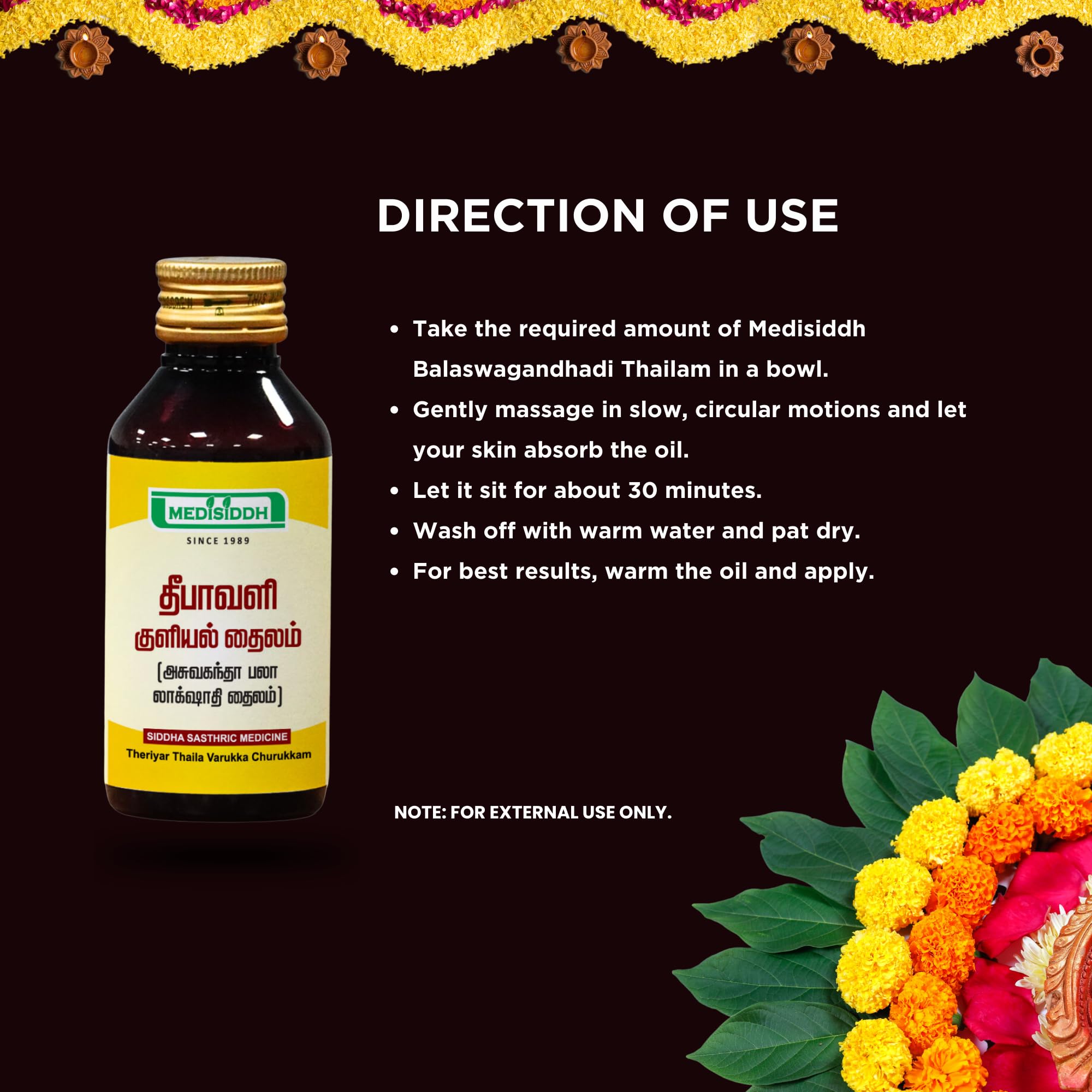 Medisiddh Deepavali Thylam 100ml - Ayurvedic Rejuvenating Bath Oil for Skin Health & Stress Relief | Natural Relaxation Therapy for Spa, Massage & Self-Care Rituals