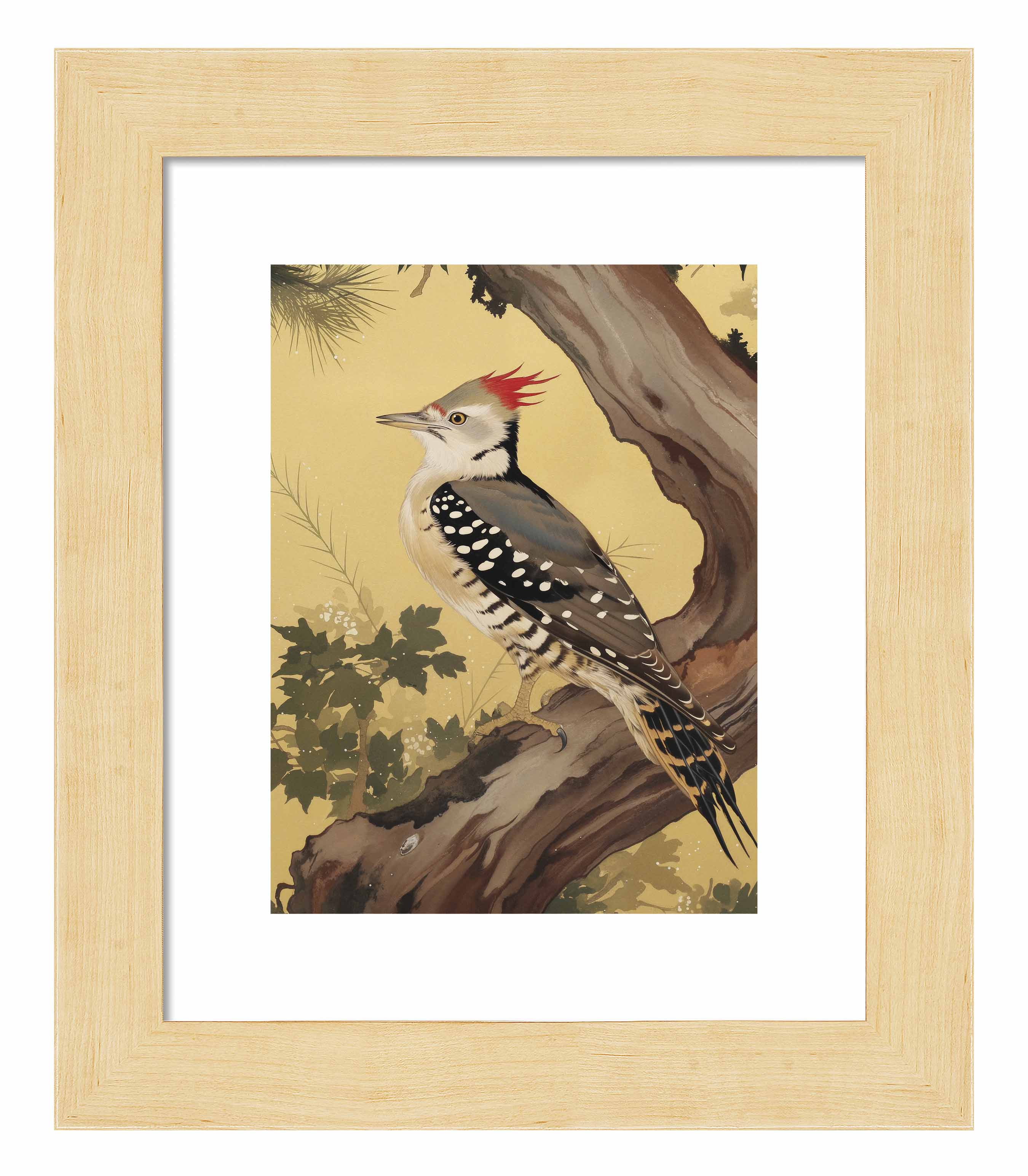 Echoes of the Forest Woodpecker in Pine Haven - Nature Inspired Wall Art Prints for Home & Office Decor | Wildlife Bird Painting for Living Room, Bedroom, or Study