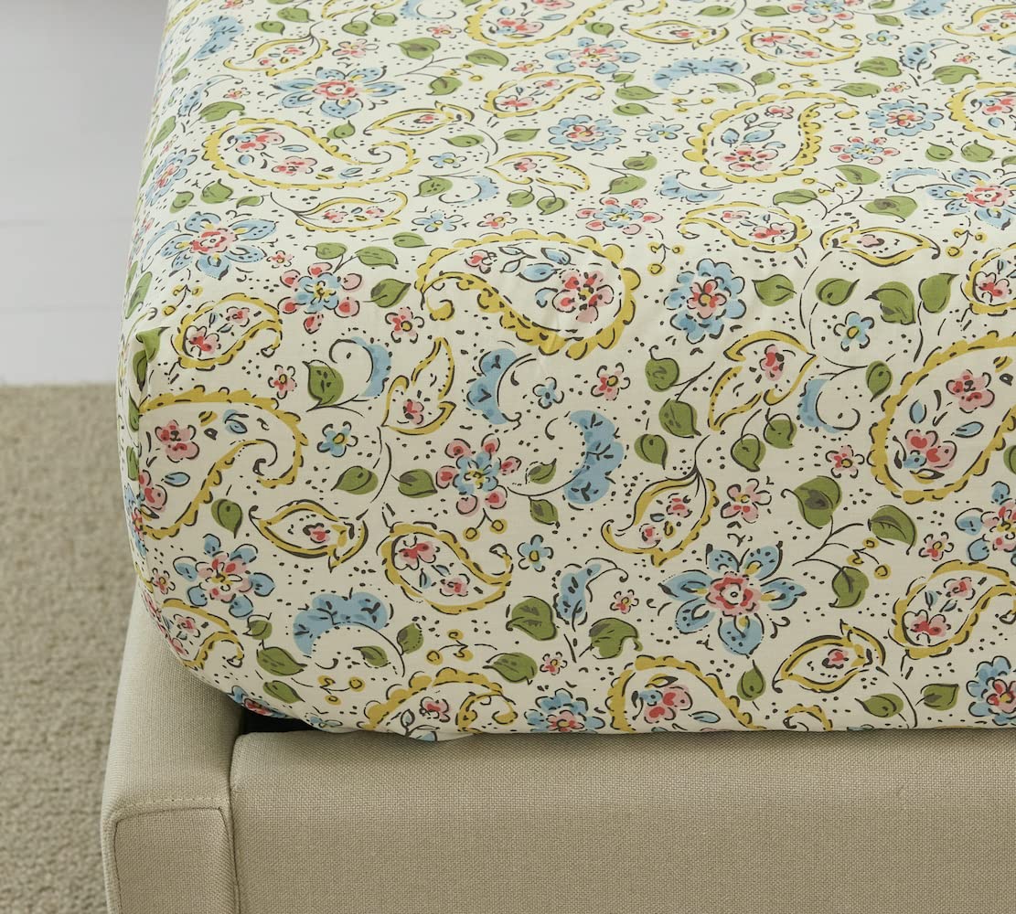 DAUAOTO 100% Cotton King Size Bed Sheet Set - Farmhouse Paisley Pattern, Deep Pocket Fits Mattress Up to 14