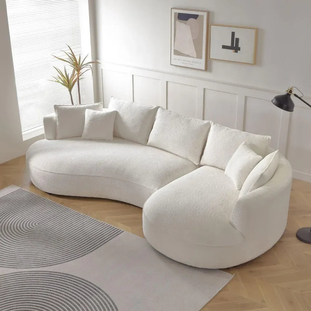 Luxury Curved Sectional Boucle Sofa Couch – Modern Comfortable Living Room Furniture for Small Spaces & Apartments | Perfect for Lounge, Family Room & Contemporary Home Decor