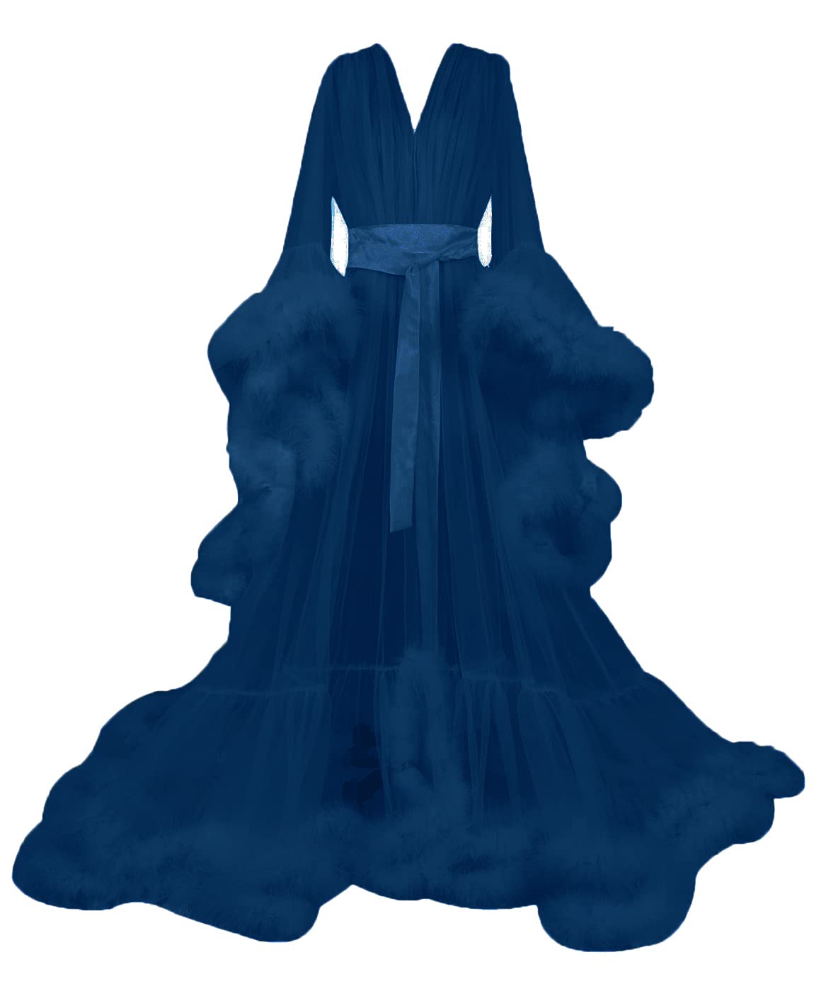 Elegant Women's Long Wedding Dress with Feathers & Tulle - Bridal Robe Scarf, Puffy Nightgown for Bridal Shower, Honeymoon & Romantic Getaways