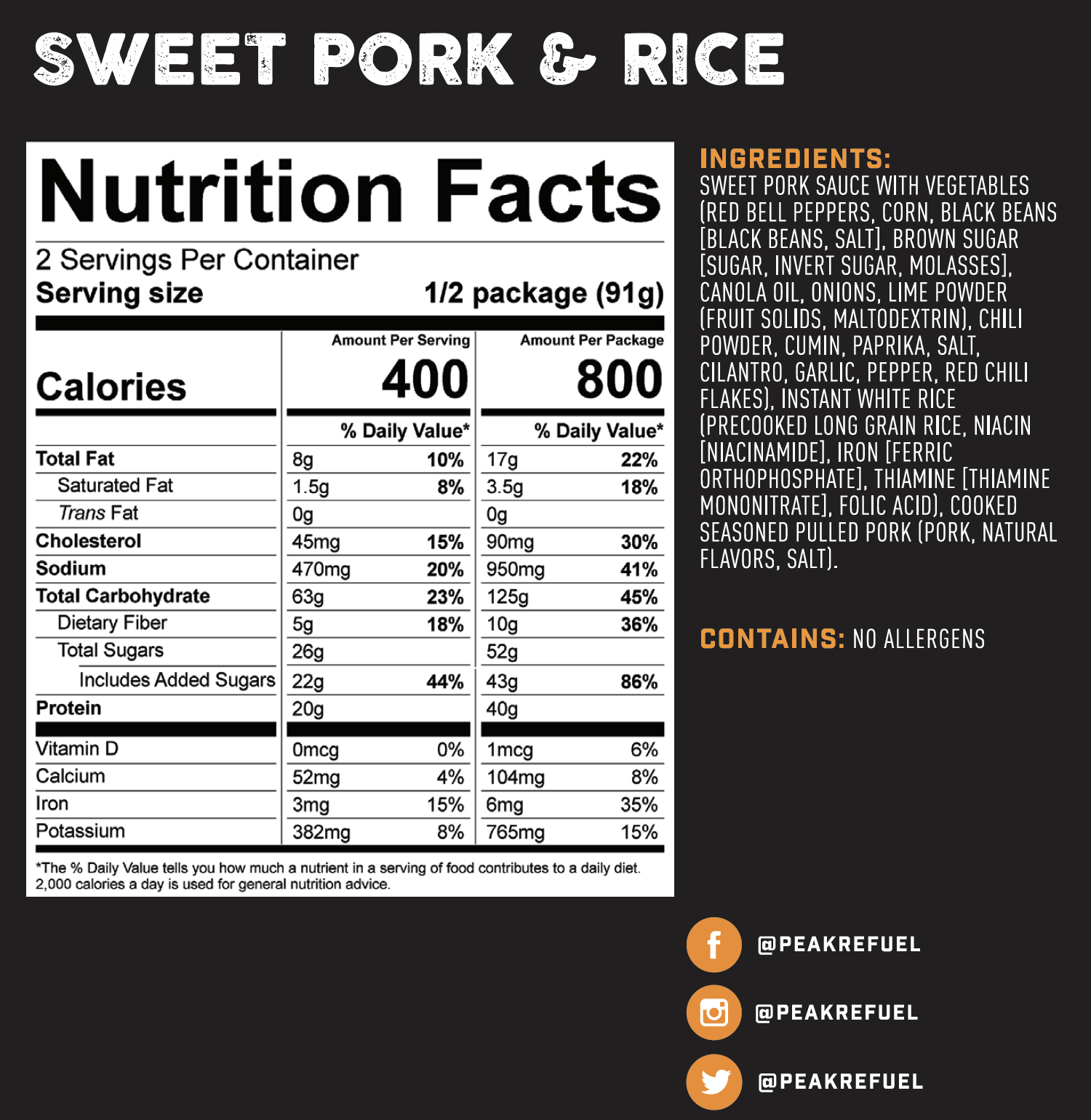 PEAK REFUEL Sweet Pork & Rice - High Protein Freeze-Dried Dog Food for Active Dogs - Perfect for Hiking, Camping & Outdoor Adventures