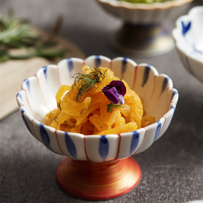 Japanese Sakura Ceramic Footed Bowls - Elegant 4-Piece Set for Desserts, Salads & Snacks - Perfect for Tea Parties, Home Decor & Gift Giving
