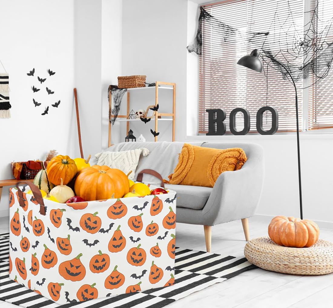 Halloween Pumpkin Basket for Kids - Cute Rectangular Toy Storage Bin & Organizer Box - Perfect for Halloween Parties, Room Decor, and Trick-or-Treating