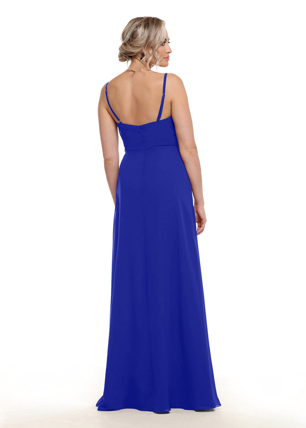 Elegant 80152 Chiffon A-Line Bridesmaid Dress with Lace Bodice & High Slit - Perfect for Weddings, Formal Events & Evening Parties