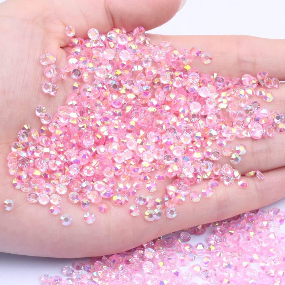 1000Pcs Transparent AB Flat Back Nail Art Rhinestones - Mixed Sizes 2mm 3mm 4mm 5mm 6mm - DIY Nail Decorations & Craft Supplies - Perfect for Manicures, Nail Art Designs, Jewelry Making, and Home Decor (Light Pink AB)